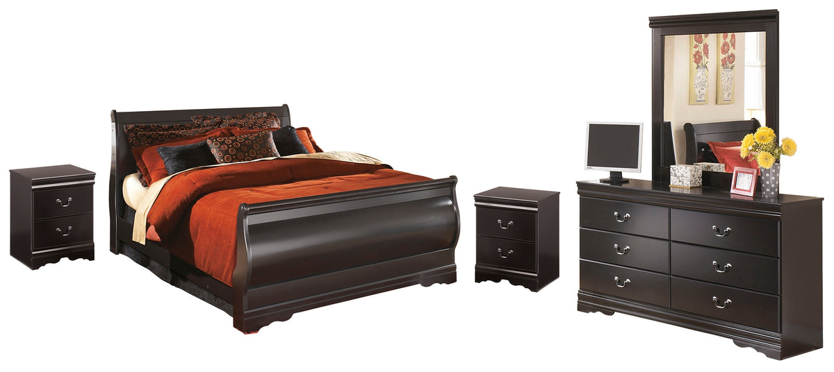 Diamond Furniture - Ashley Furniture - Huey Vineyard Queen Sleigh Bed with Mirrored Dresser and 2 Nightstands - Queen Sleigh Bed with Mirrored Dresser and 2 Nightstands - B128B15