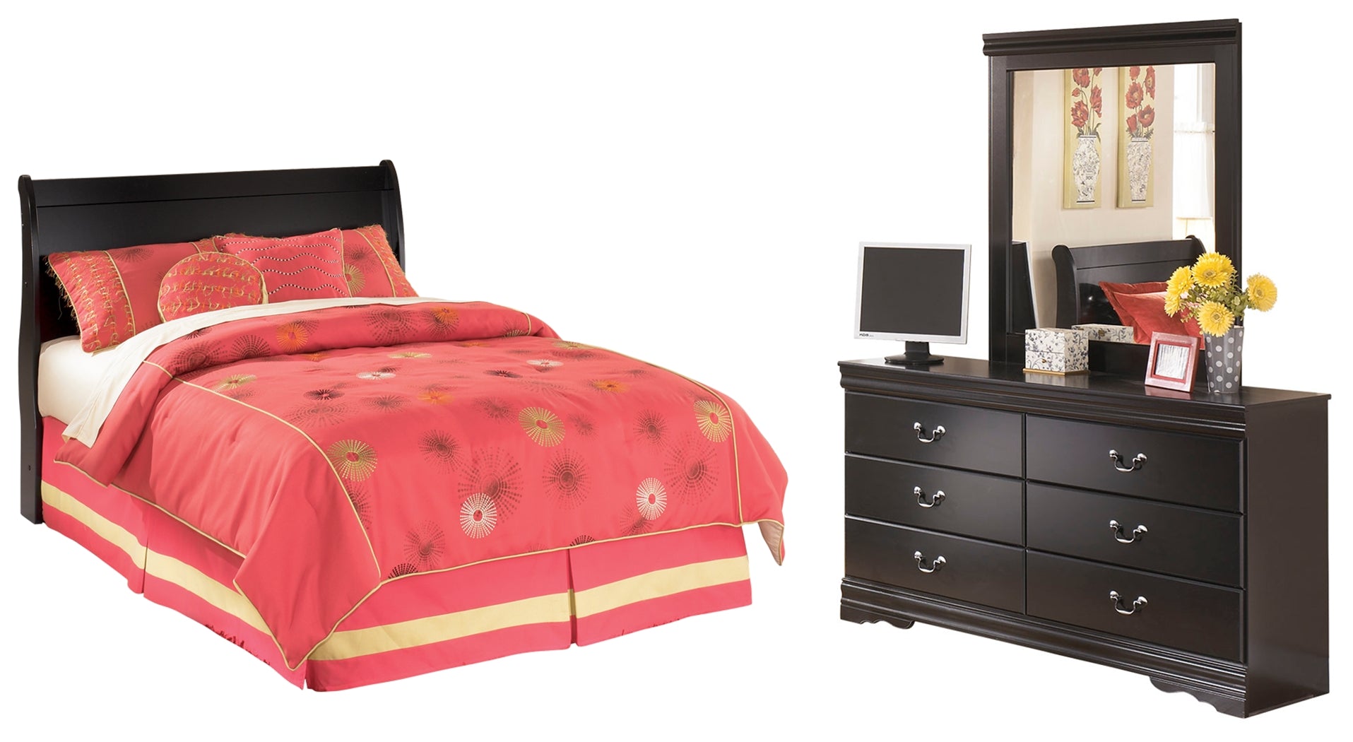 Diamond Furniture - Ashley Furniture - Huey Vineyard Full Sleigh Headboard, Dresser and Mirror - Full Sleigh Headboard, Dresser and Mirror - B128B46