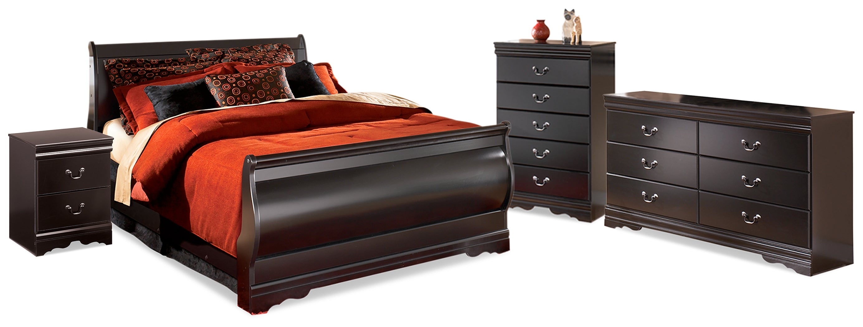 Diamond Furniture - Ashley Furniture - Huey Vineyard Full Sleigh Bed, Dresser, Mirror, Chest and Nightstand - Full Sleigh Bed, Dresser, Mirror, Chest and Nightstand - B128B35