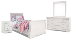 Diamond Furniture - Ashley Furniture - Anarasia Twin Sleigh Bed, Dresser, Mirror and Nightstand - Twin Sleigh Bed, Dresser, Mirror and Nightstand - B129B10