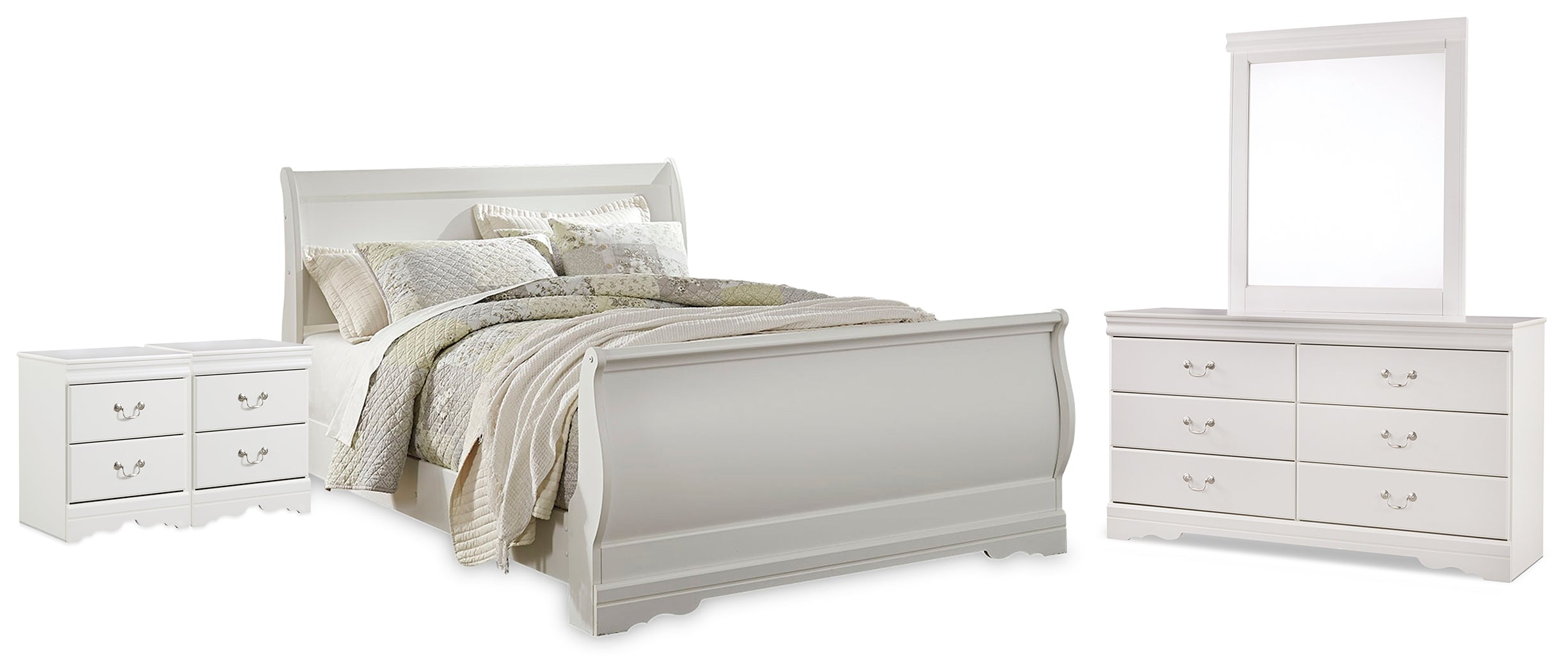 Diamond Furniture - Ashley Furniture - Anarasia Queen Sleigh Bed, Dresser, Mirror and 2 Nightstands - Queen Sleigh Bed, Dresser, Mirror and 2 Nightstands - B129B23