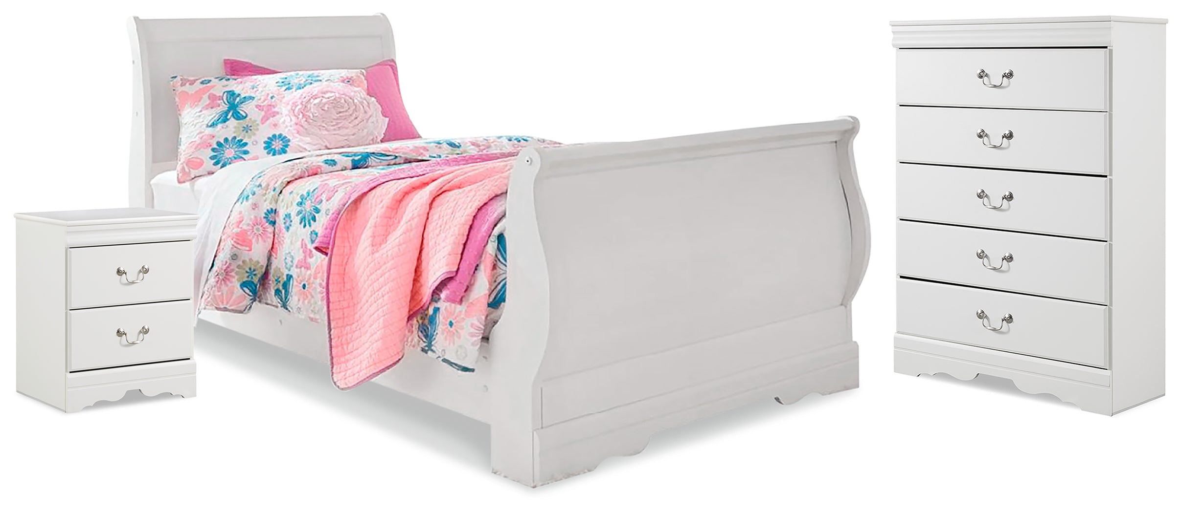 Diamond Furniture - Ashley Furniture - Anarasia Twin Sleigh Bed, Chest and Nightstand - Twin Sleigh Bed, Chest and Nightstand - B129B25