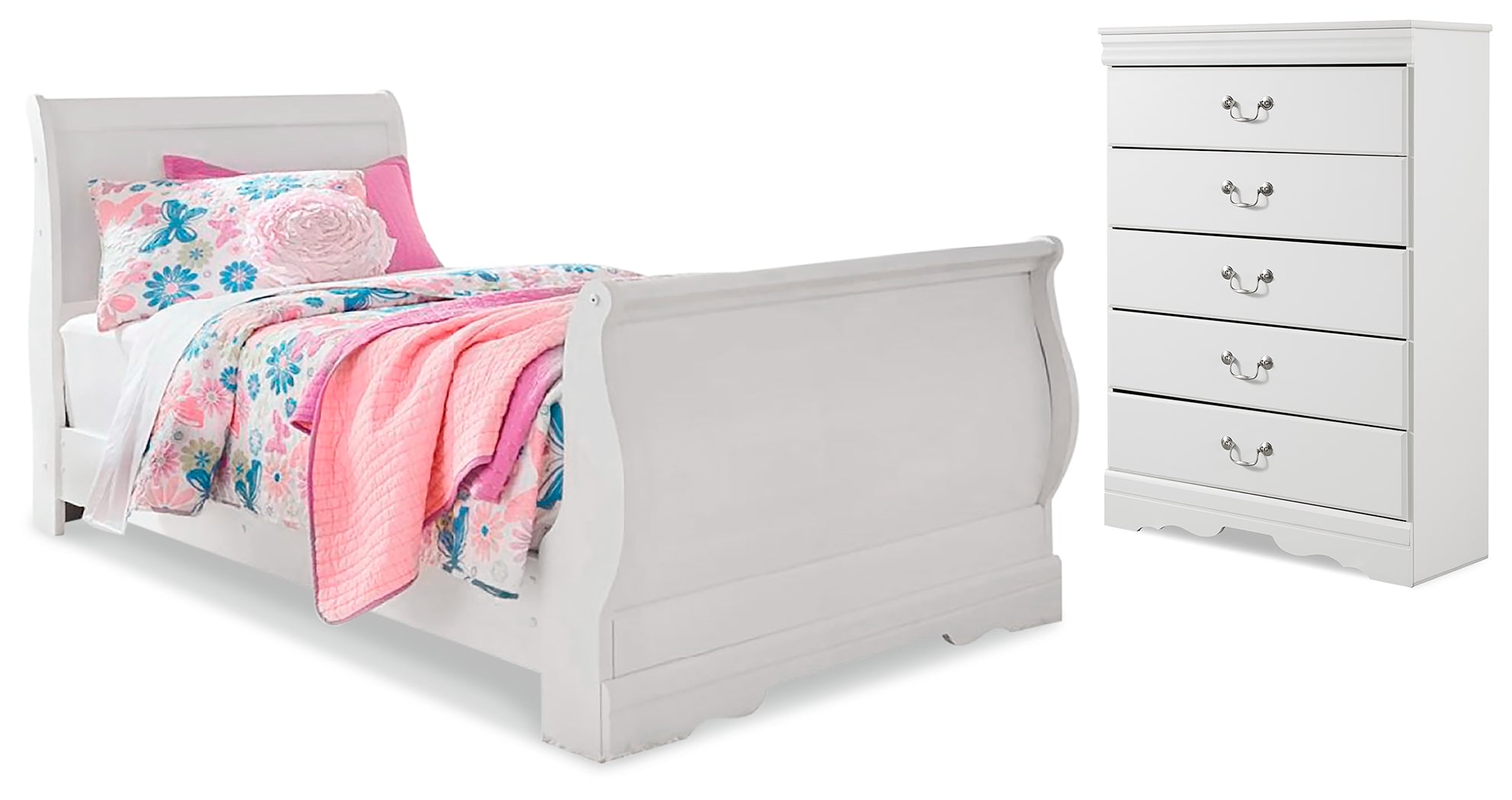 Diamond Furniture - Ashley Furniture - Anarasia Twin Sleigh Bed and Chest - Twin Sleigh Bed and Chest - B129B16