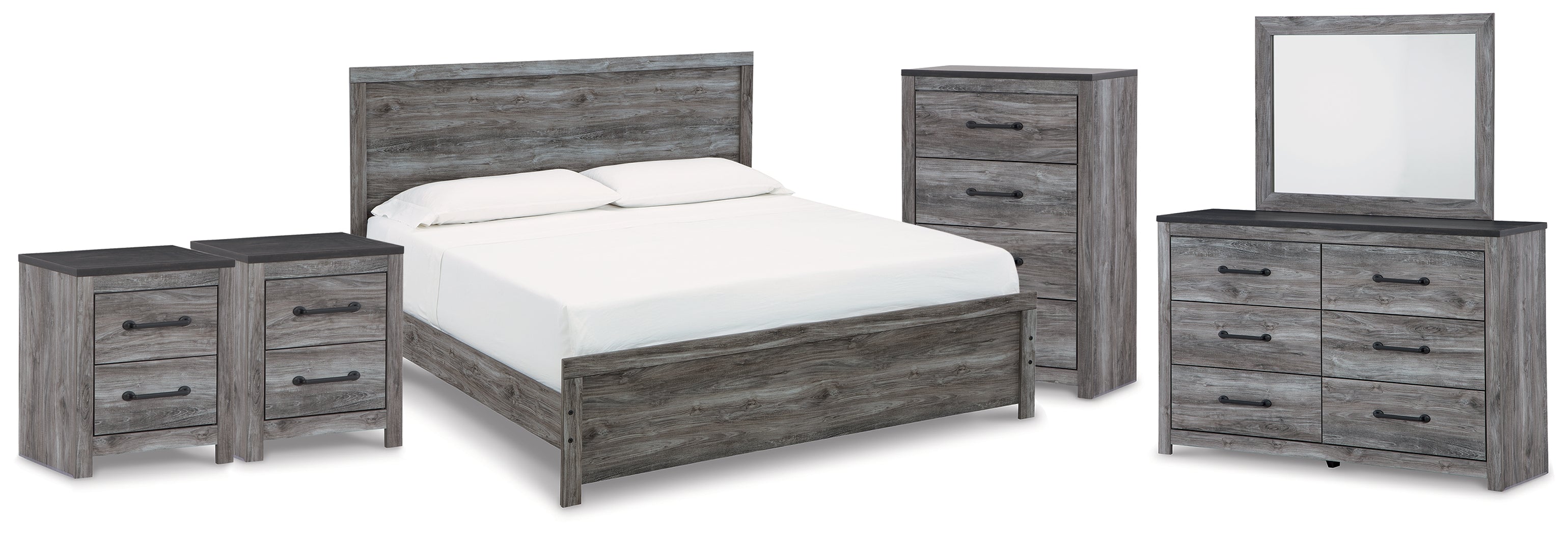 Diamond Furniture - Ashley Furniture - Bronyan King Panel Bed, Dresser, Mirror, Chest and 2 Nightstands - King Panel Bed, Dresser, Mirror, Chest and 2 Nightstands - B1290B8