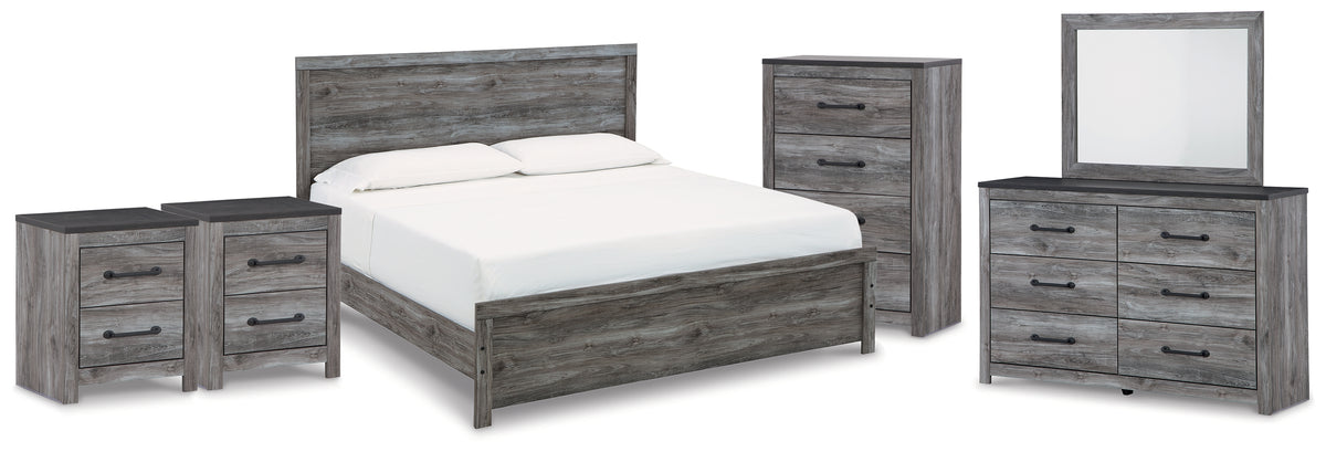 Diamond Furniture - Ashley Furniture - Bronyan King Panel Bed, Dresser, Mirror, Chest and 2 Nightstands - King Panel Bed, Dresser, Mirror, Chest and 2 Nightstands - B1290B8
