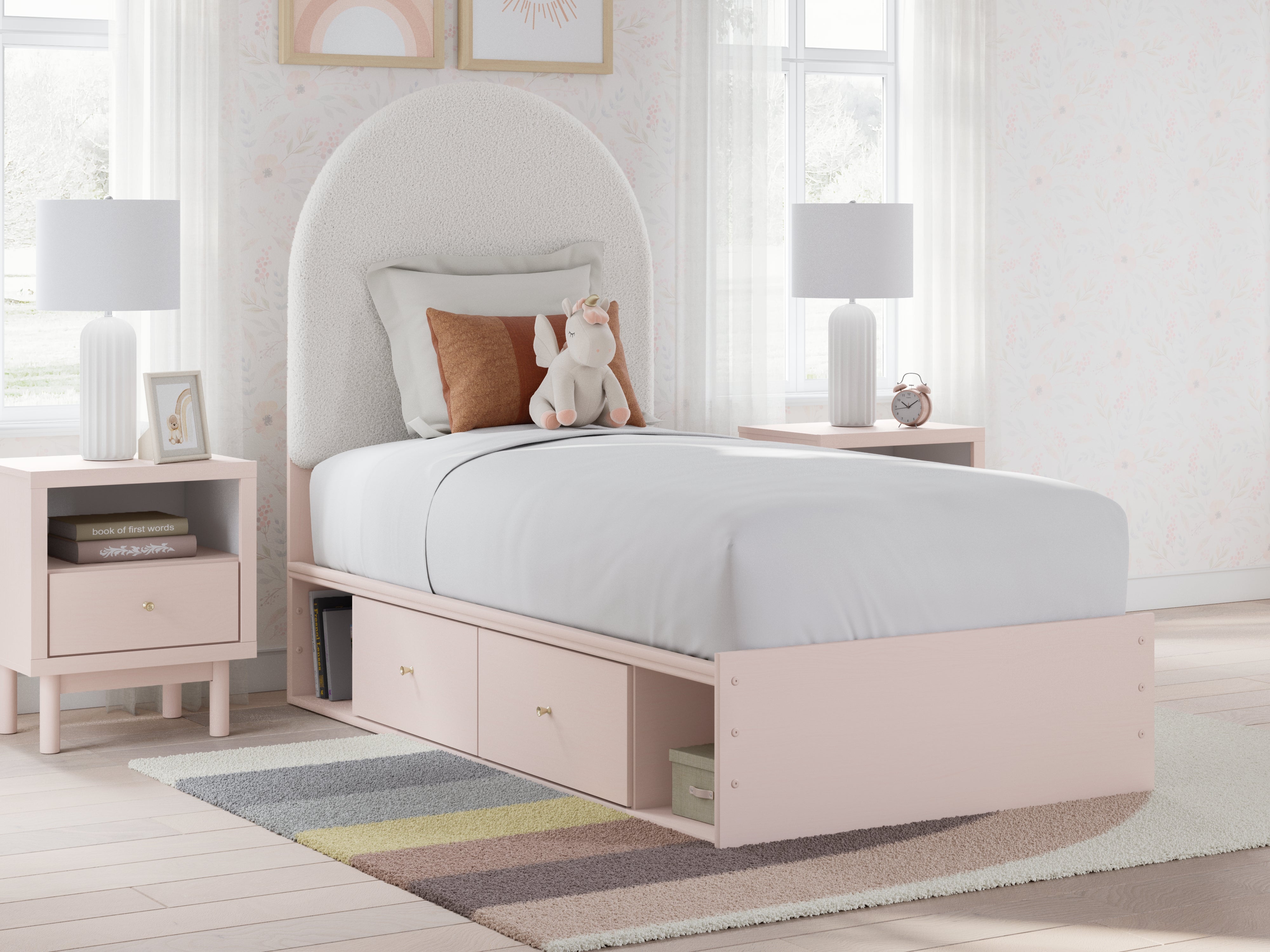 Diamond Furniture - Ashley Furniture - Wistenpine Bedroom - Twin Upholstered Panel Bed with Storage / Blush - B1323B12