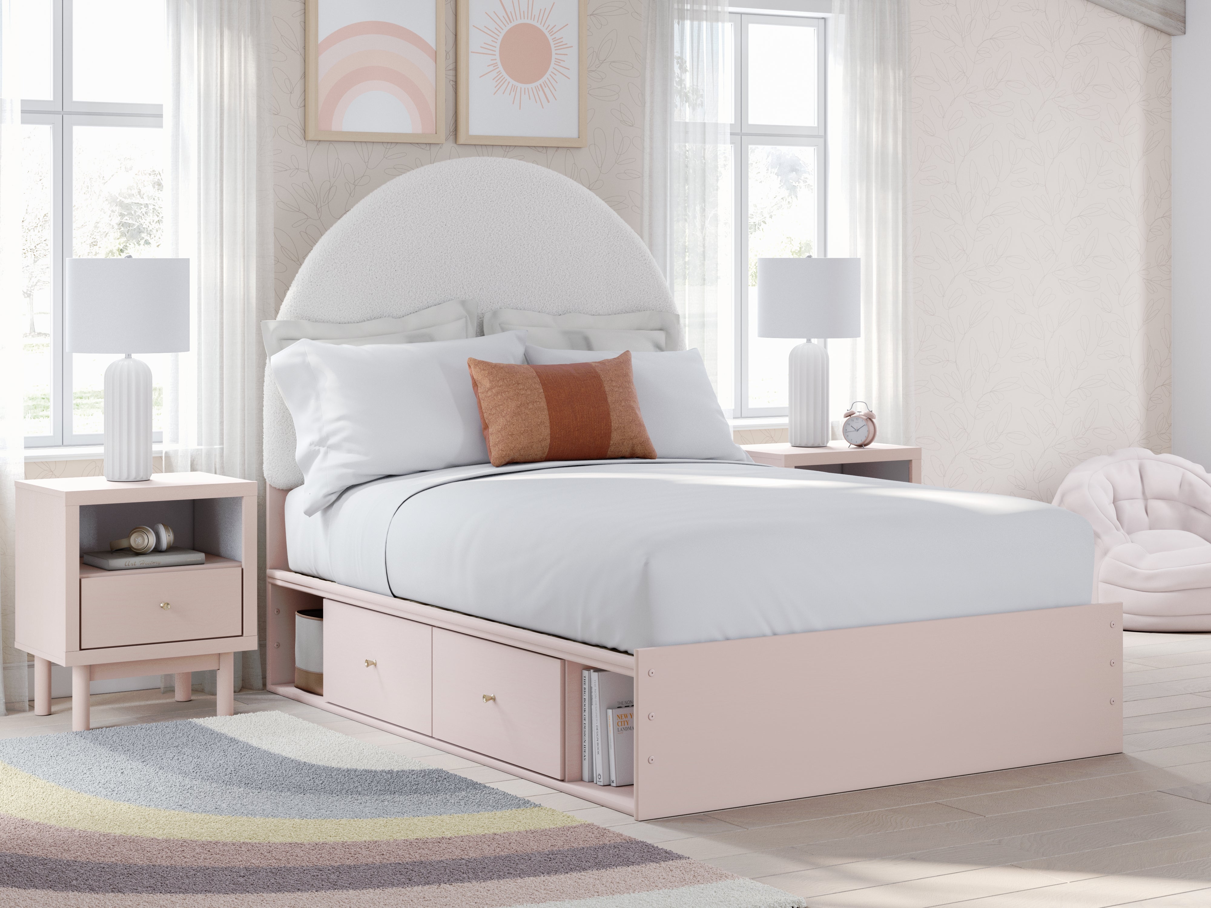 Diamond Furniture - Ashley Furniture - Wistenpine Bedroom - Full Upholstered Panel Bed with Storage / Blush - B1323B13