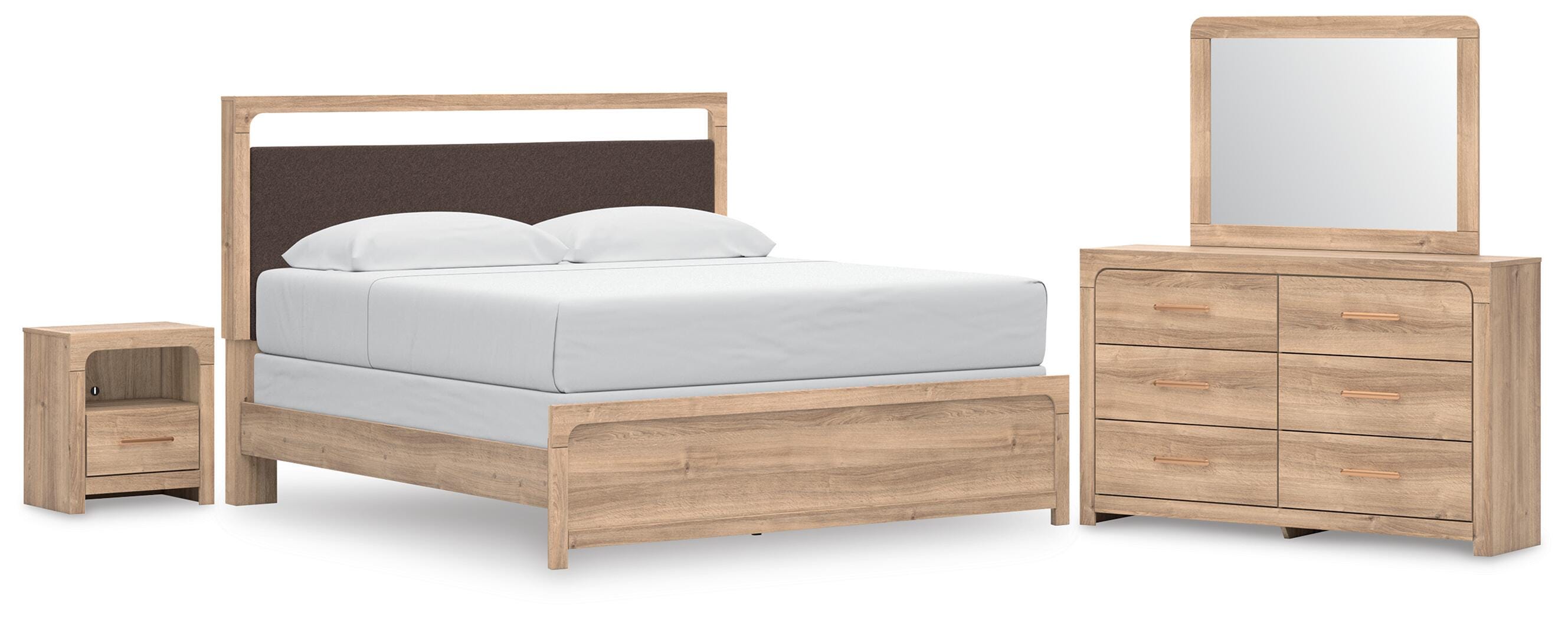 Diamond Furniture - Ashley Furniture - Kinlanni King Upholstered Panel Bed, Dresser, Mirror and Nightstand - King Upholstered Panel Bed, Dresser, Mirror and Nightstand - B1360B18