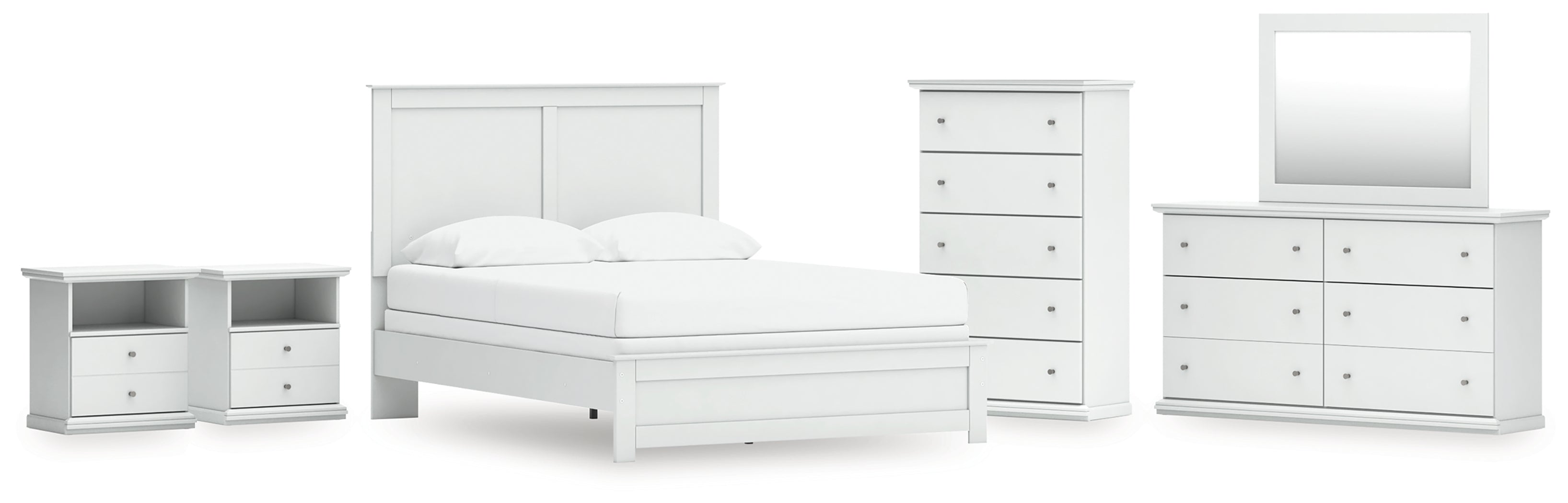 Diamond Furniture - Ashley Furniture - Bostwick Shoals Queen Panel Bed with Mirrored Dresser, Chest and 2 Nightstands - Queen Panel Bed with Mirrored Dresser, Chest and 2 Nightstands - B139B49