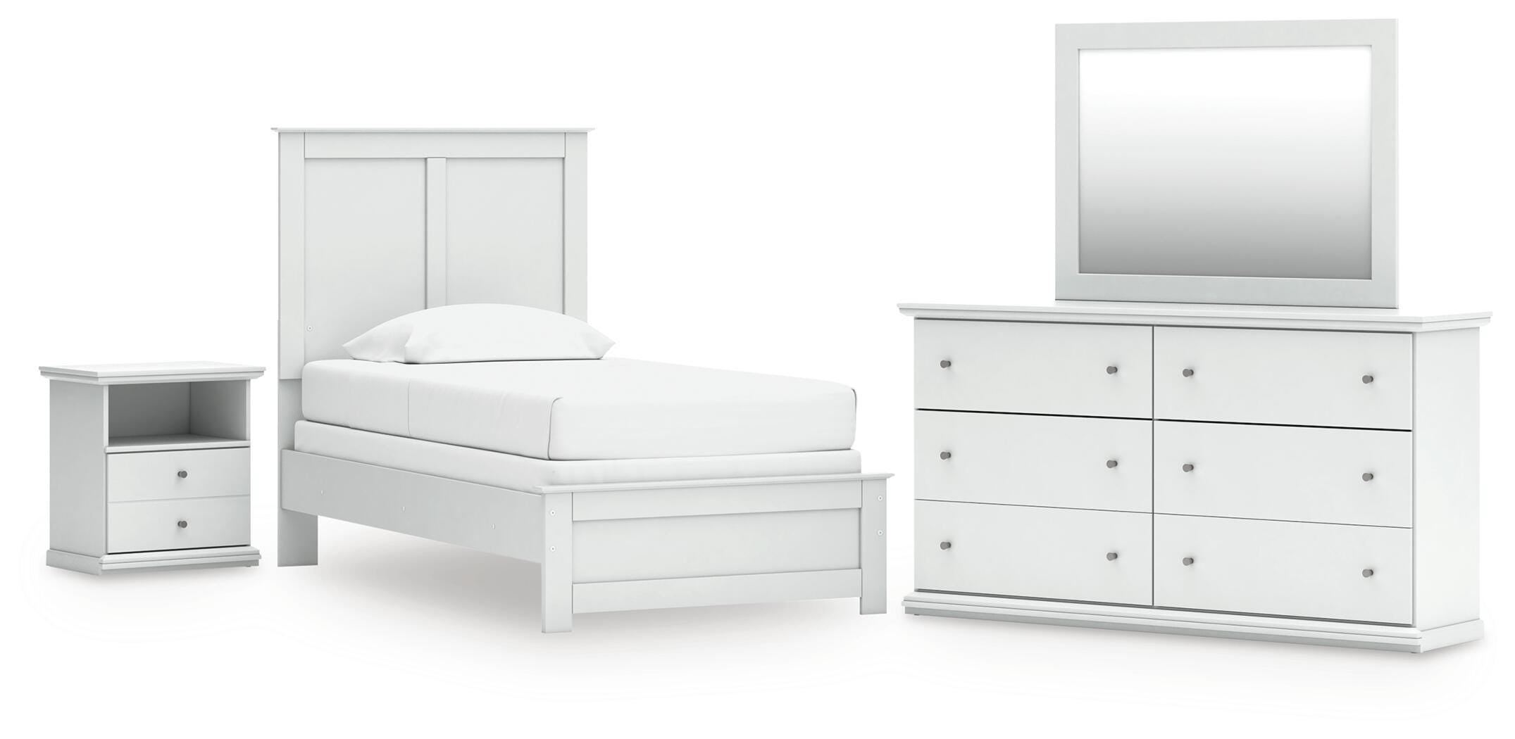 Diamond Furniture - Ashley Furniture - Bostwick Shoals Twin Panel Bed, Dresser, Mirror and Nightstand - Twin Panel Bed, Dresser, Mirror and Nightstand - B139B60