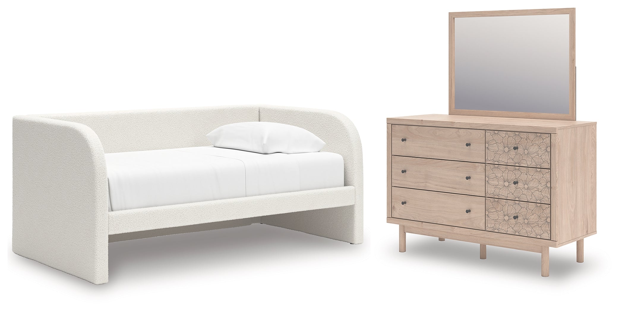 Diamond Furniture - Ashley Furniture - Arloster Twin Upholstered Day Bed, Dresser and Mirror - Twin Upholstered Day Bed, Dresser and Mirror - PCB1566B14