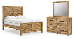 Maystonna Queen Crossbuck Panel Bed, Dresser and Mirror