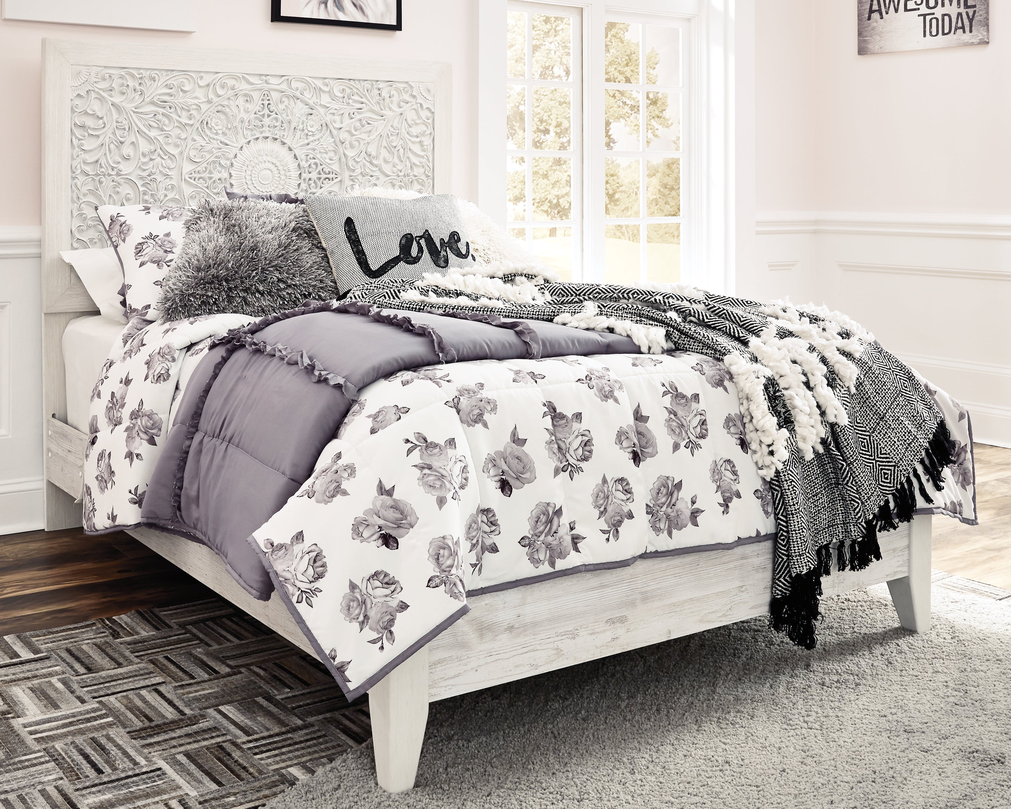 Diamond Furniture - Ashley Furniture - Paxberry Bedroom - Full Panel Bed / Whitewash - B181B2