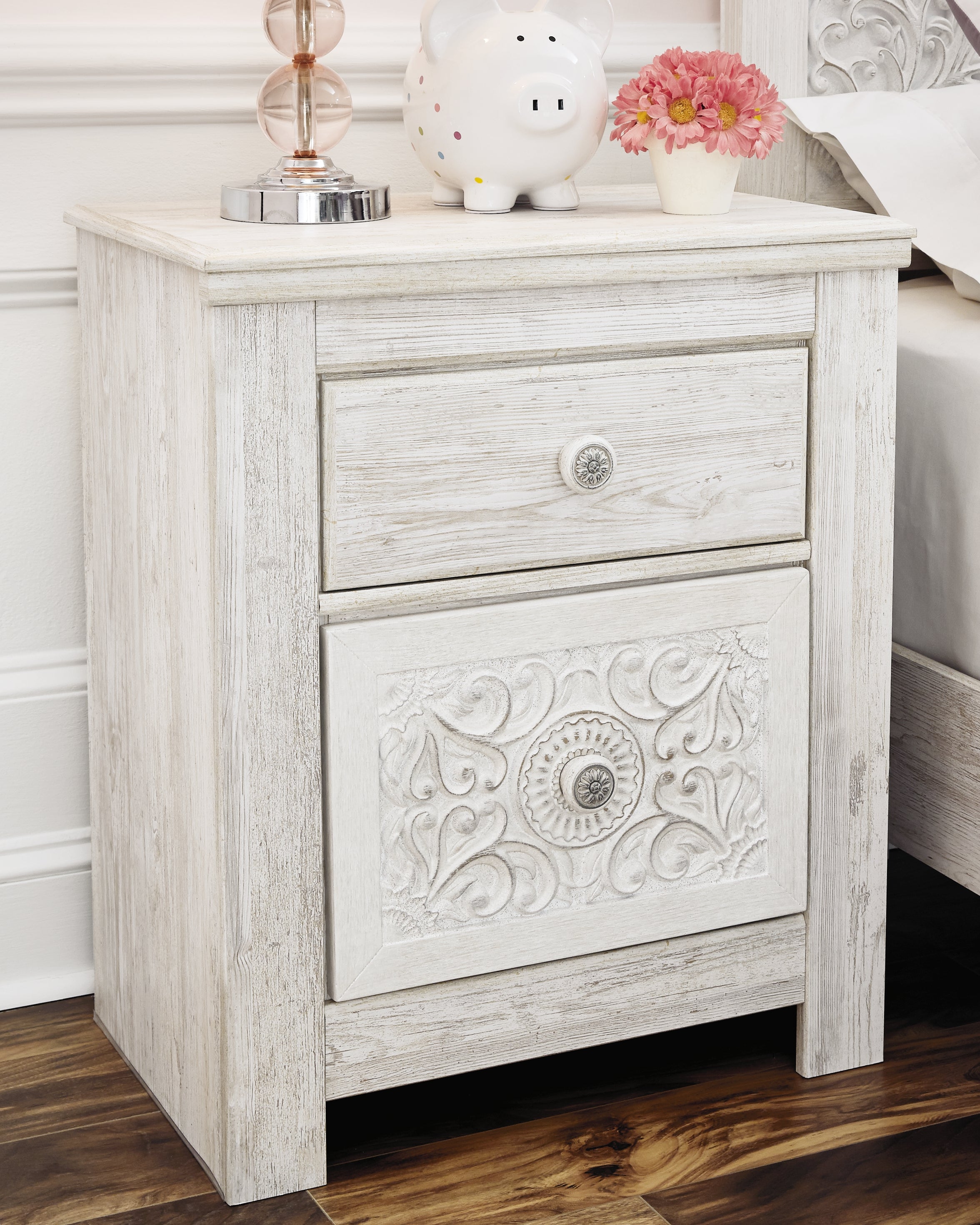 Diamond Furniture - Ashley Furniture - Paxberry Bedroom - Two Drawer Night Stand / Whitewash - B181-92