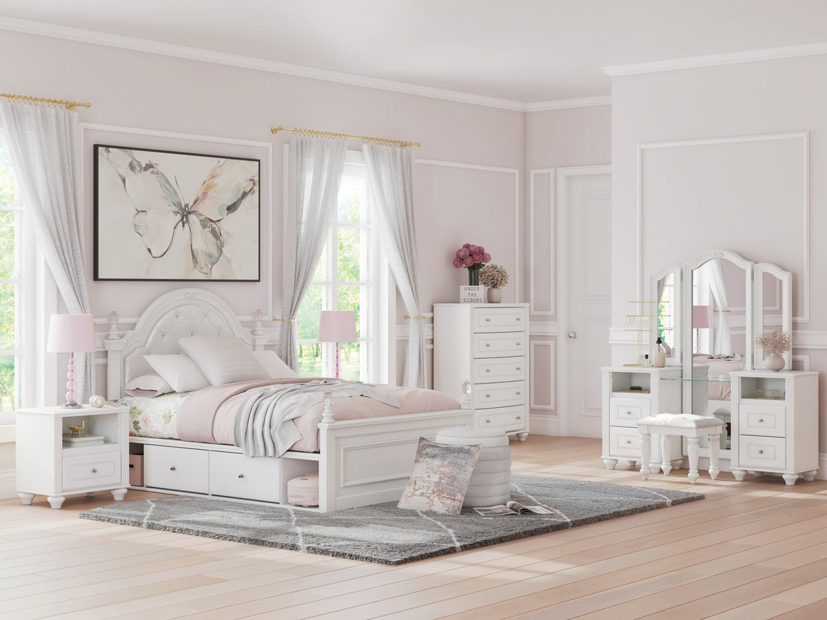 Diamond Furniture - Ashley Furniture - Kozlani Bedroom - Full Upholstered Panel Storage Bed / White - PCB1819B10