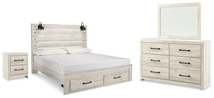 Diamond Furniture - Ashley Furniture - Cambeck King Panel Storage Bed, Dresser, Mirror and Nightstand - King Panel Storage Bed, Dresser, Mirror and Nightstand / Whitewash - B192B127