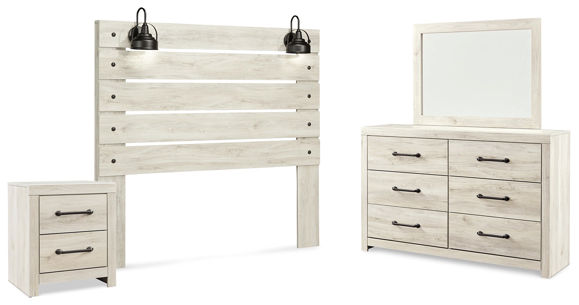 Diamond Furniture - Ashley Furniture - Cambeck Queen Panel Headboard, Dresser, Mirror, and Nightstand - Queen Panel Headboard, Dresser, Mirror, and Nightstand / Whitewash - B192B57