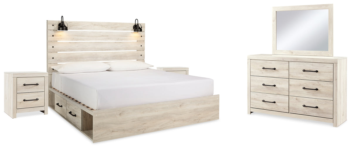 Diamond Furniture - Ashley Furniture - Cambeck King Panel Bed with 2 Side Storage, Dresser, Mirror, and Nightstand - King Panel Bed with 2 Side Storage, Dresser, Mirror, and Nightstand - B192B58