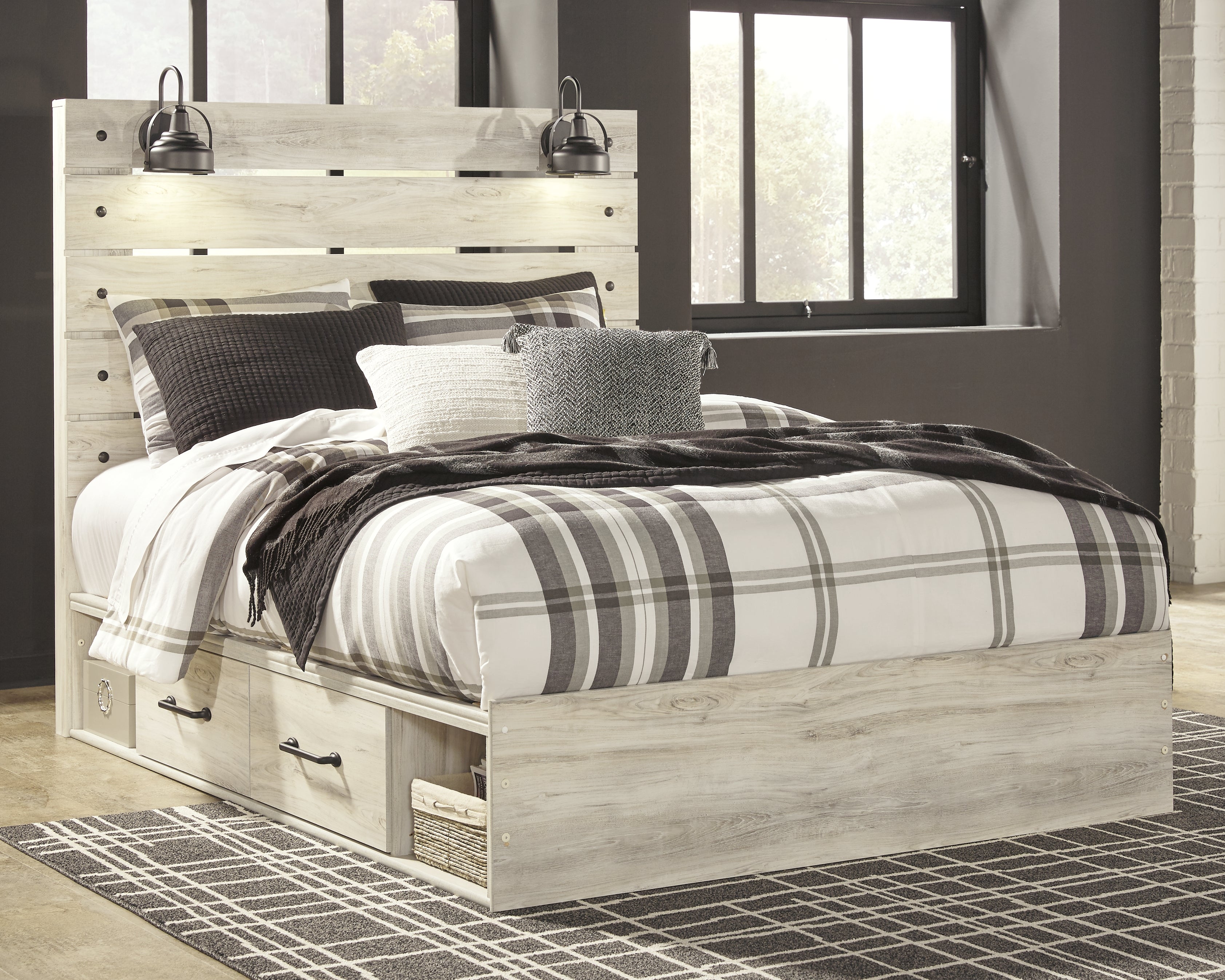 Diamond Furniture - Ashley Furniture - Cambeck Bedroom - Queen Panel Bed with 2 Storage Drawers / Whitewash - B192B17