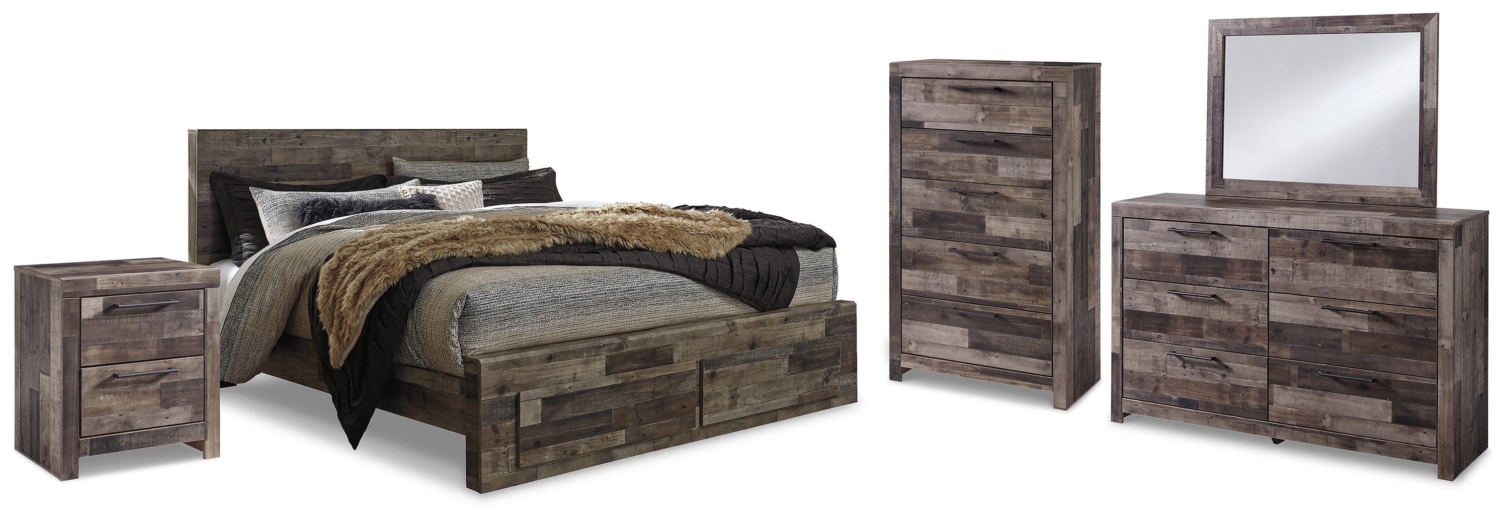 Diamond Furniture - Ashley Furniture - Derekson King Panel Storage Bed, Dresser, Mirror, Chest and Nightstand - King Panel Storage Bed, Dresser, Mirror, Chest and Nightstand - B200B74