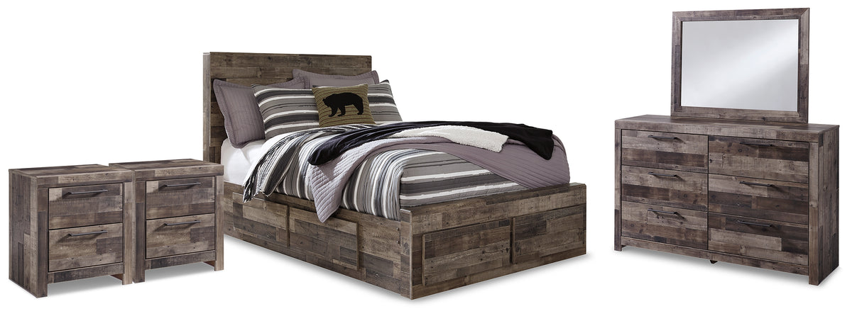 Diamond Furniture - Ashley Furniture - Derekson Full Panel Storage Bed, Dresser, Mirror and 2 Nightstands - Full Panel Storage Bed, Dresser, Mirror and 2 Nightstands - B200B75