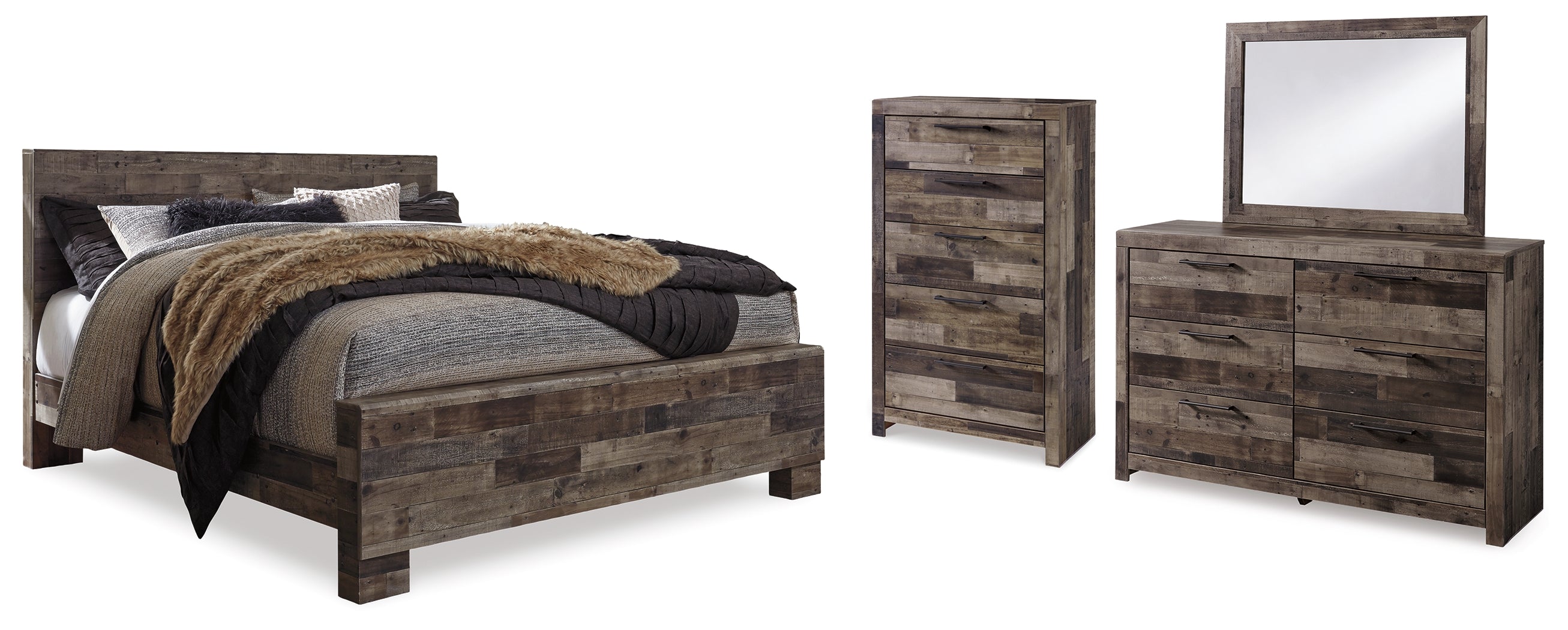 Diamond Furniture - Ashley Furniture - Derekson King Panel Bed, Dresser, Mirror and Chest - King Panel Bed, Dresser, Mirror and Chest - B200B63