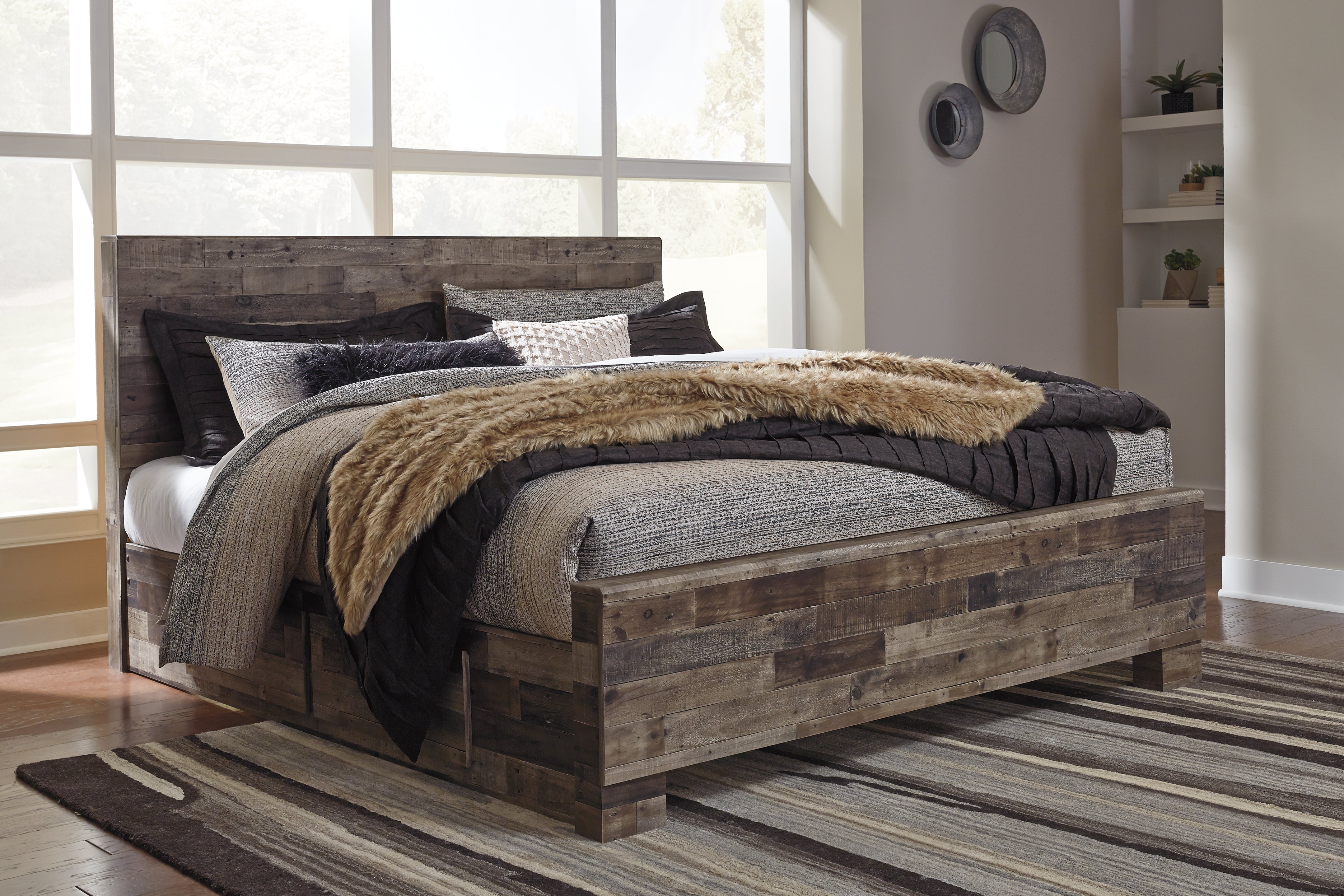Diamond Furniture - Ashley Furniture - Derekson Bedroom - King Panel Bed with 2 Side Storage / Multi Gray - B200B44