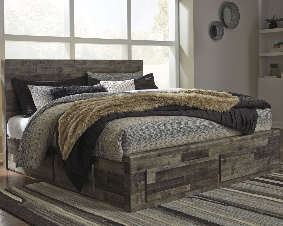 Diamond Furniture - Ashley Furniture - Derekson King Panel Bed with 4 Storage Drawers - King Panel Bed with 4 Storage Drawers / Multi Gray - B200B19