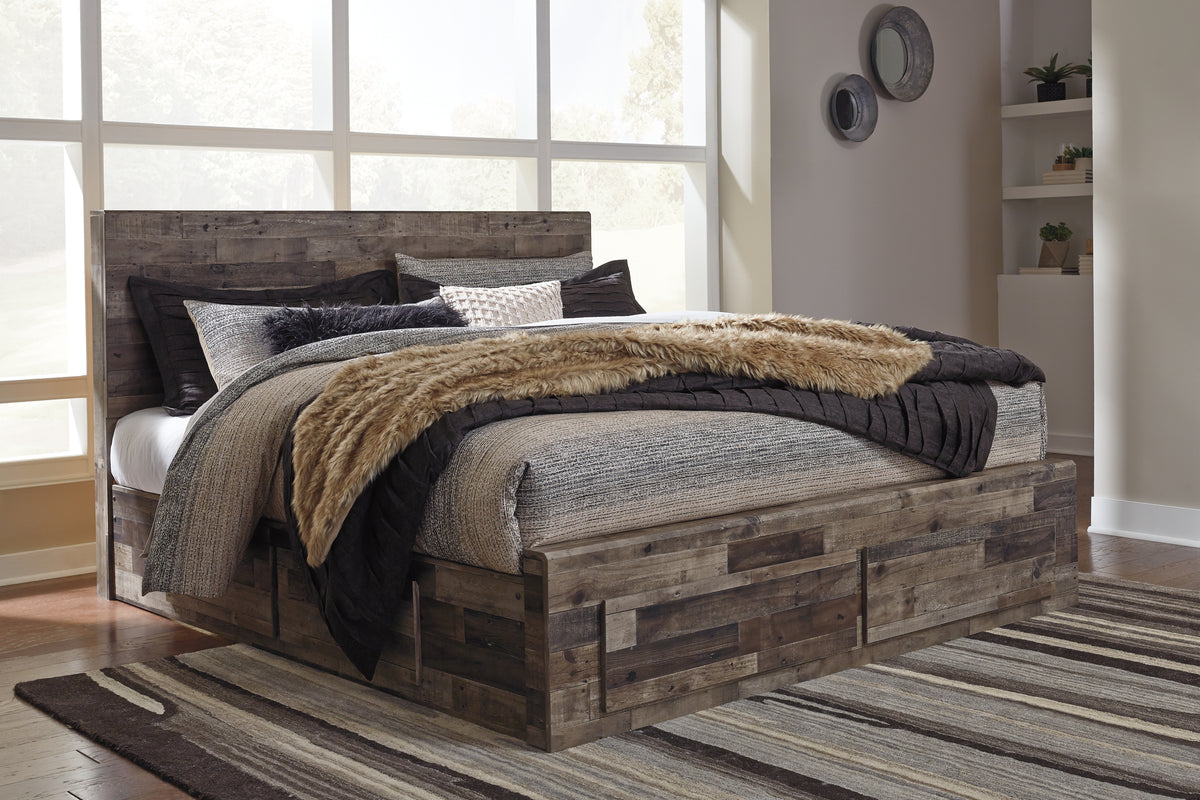 Diamond Furniture - Ashley Furniture - Derekson King Panel Bed with 6 Storage Drawers - King Panel Bed with 6 Storage Drawers / Multi Gray - B200B12