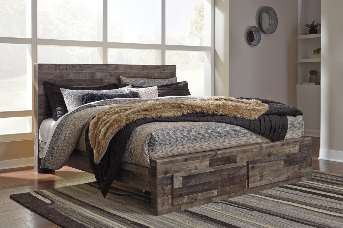 Diamond Furniture - Ashley Furniture - Derekson King Panel Bed with 2 Storage Drawers - King Panel Bed with 2 Storage Drawers / Multi Gray - B200B14