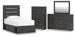 Diamond Furniture - Ashley Furniture - Hollivern Twin Panel Storage Bed, Dresser, Mirror and Chest - Twin Panel Storage Bed, Dresser, Mirror and Chest - PCB2108B26