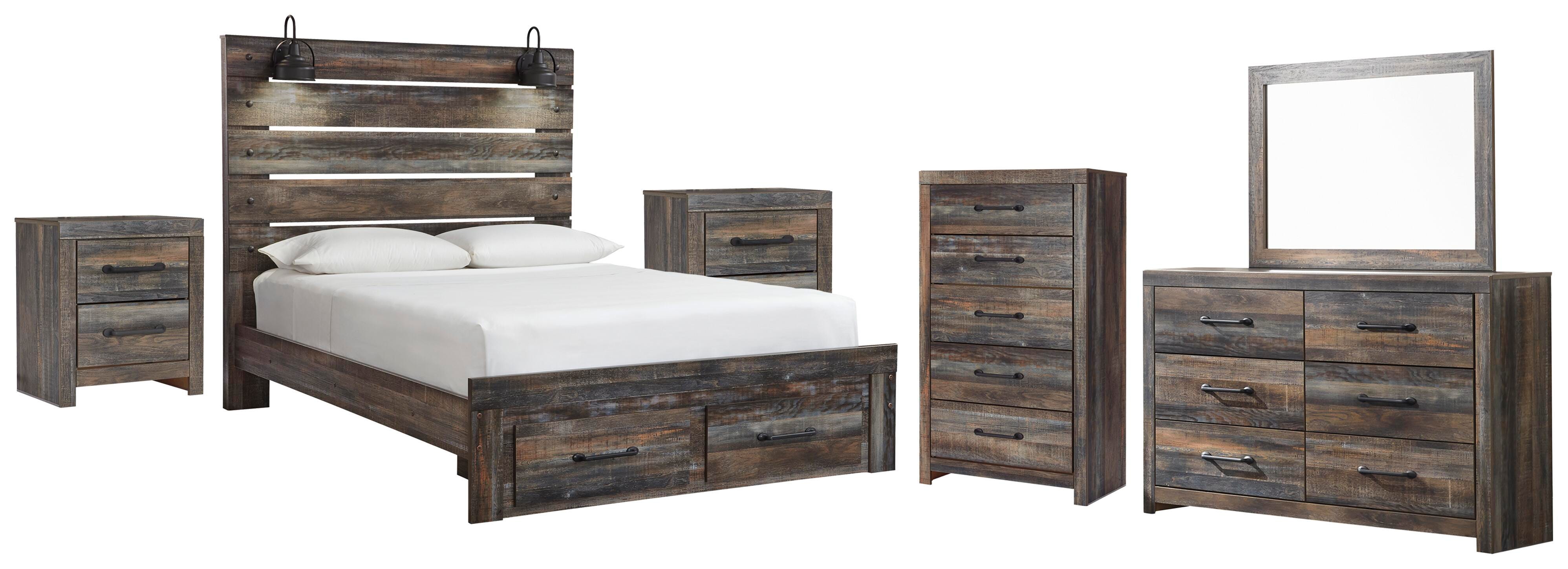 Diamond Furniture - Ashley Furniture - Drystan Queen Panel Storage Bed, Dresser, Mirror, Chest and 2 Nightstands - Queen Panel Storage Bed, Dresser, Mirror, Chest and 2 Nightstands - B211B123