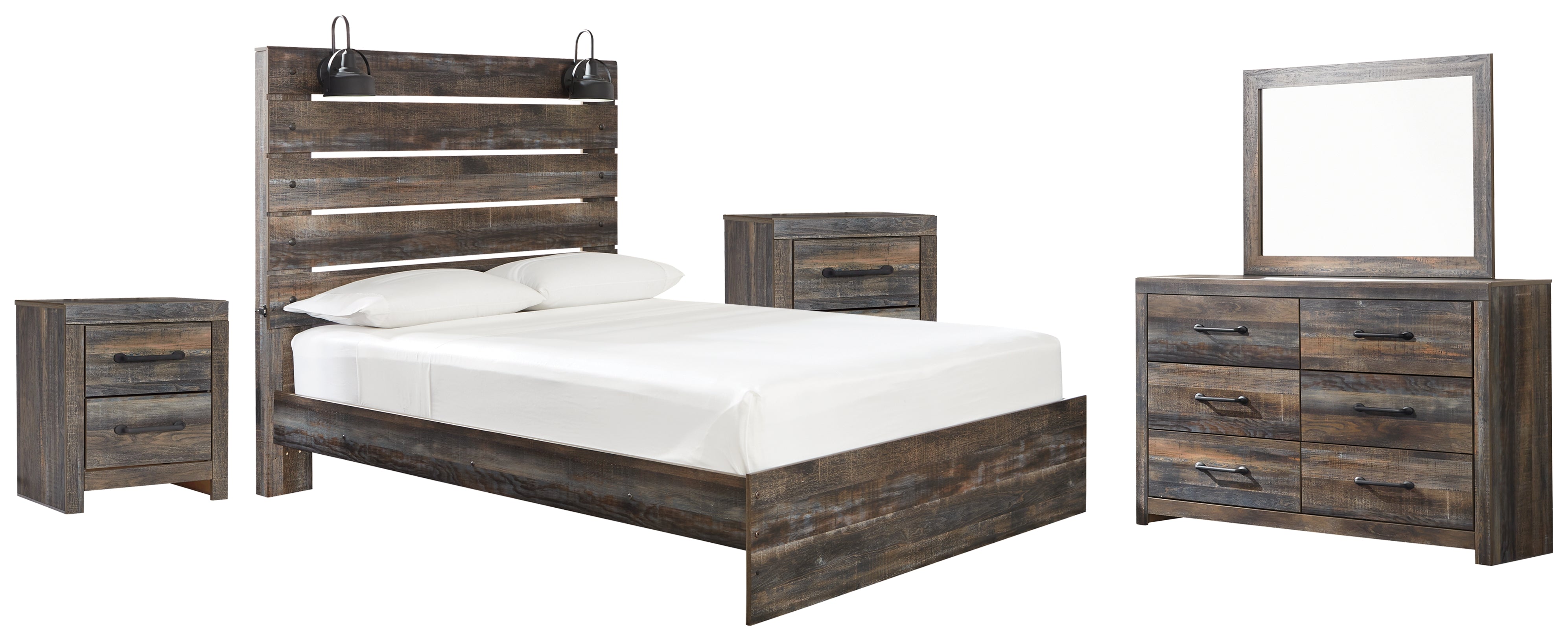 Diamond Furniture - Ashley Furniture - Drystan Queen Panel Bed, Dresser, Mirror and 2 Nightstands - Queen Panel Bed, Dresser, Mirror and 2 Nightstands - B211B31