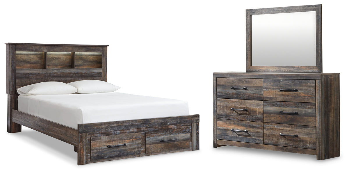 Diamond Furniture - Ashley Furniture - Drystan Queen Bookcase Storage Bed, Dresser and Mirror - Queen Bookcase Storage Bed, Dresser and Mirror - B211B26