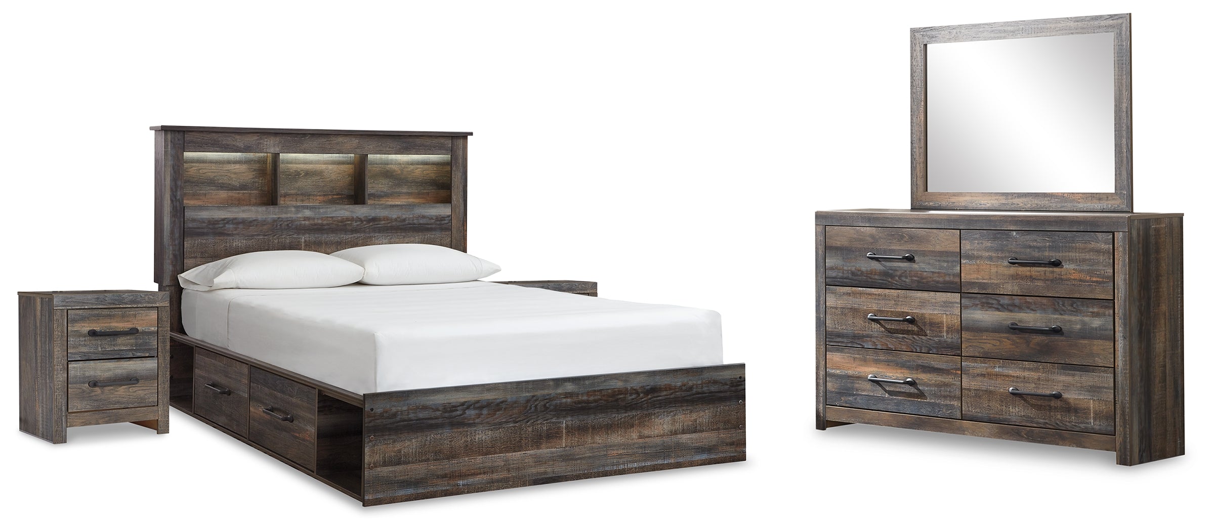 Diamond Furniture - Ashley Furniture - Drystan Queen Bookcase Storage Bed, Dresser, Mirror and 2 Nightstands - Queen Bookcase Storage Bed, Dresser, Mirror and 2 Nightstands - B211B19