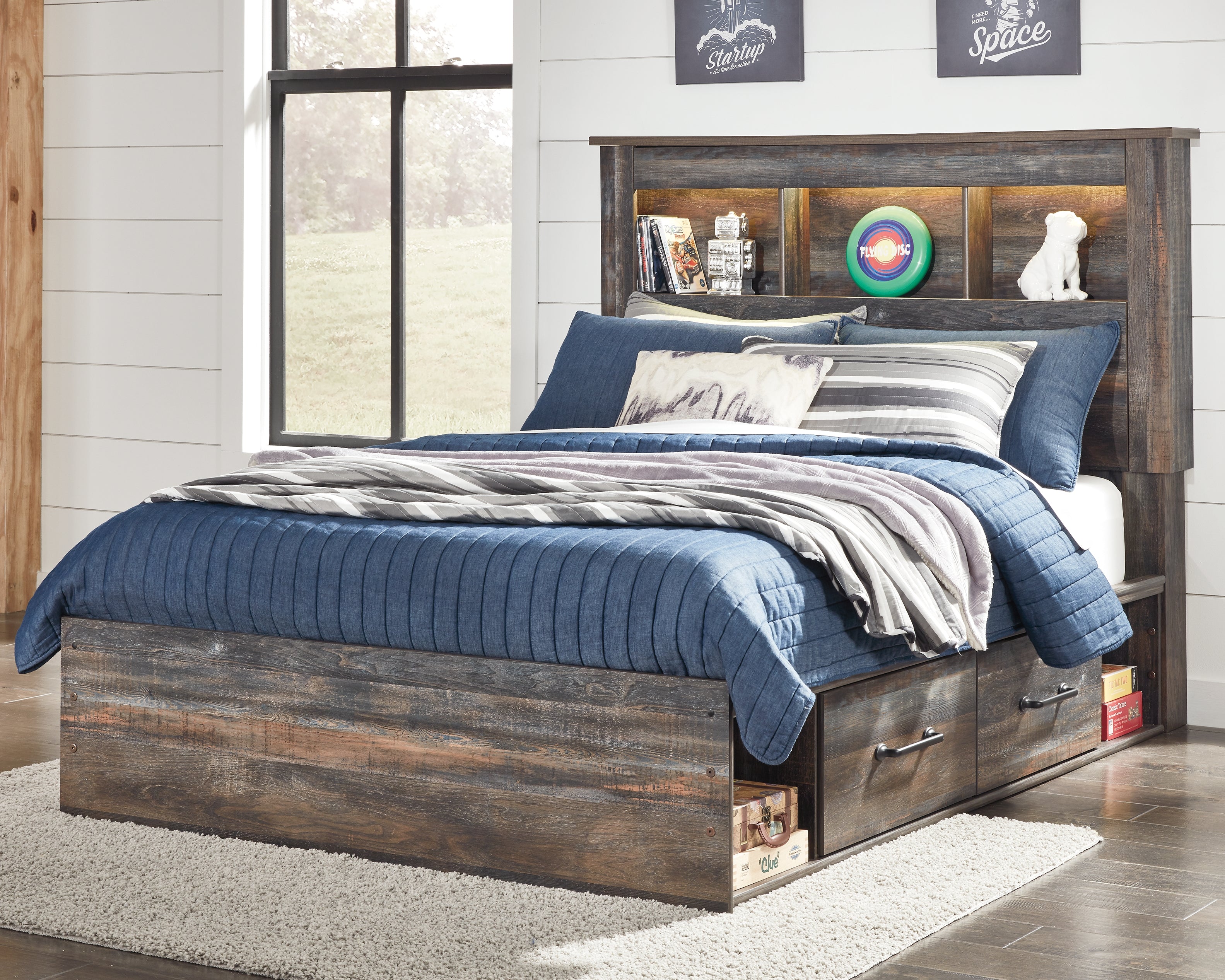Diamond Furniture - Ashley Furniture - Drystan Bedroom - Full Bookcase Bed with 2 Storage Drawers / Multi - B211B44