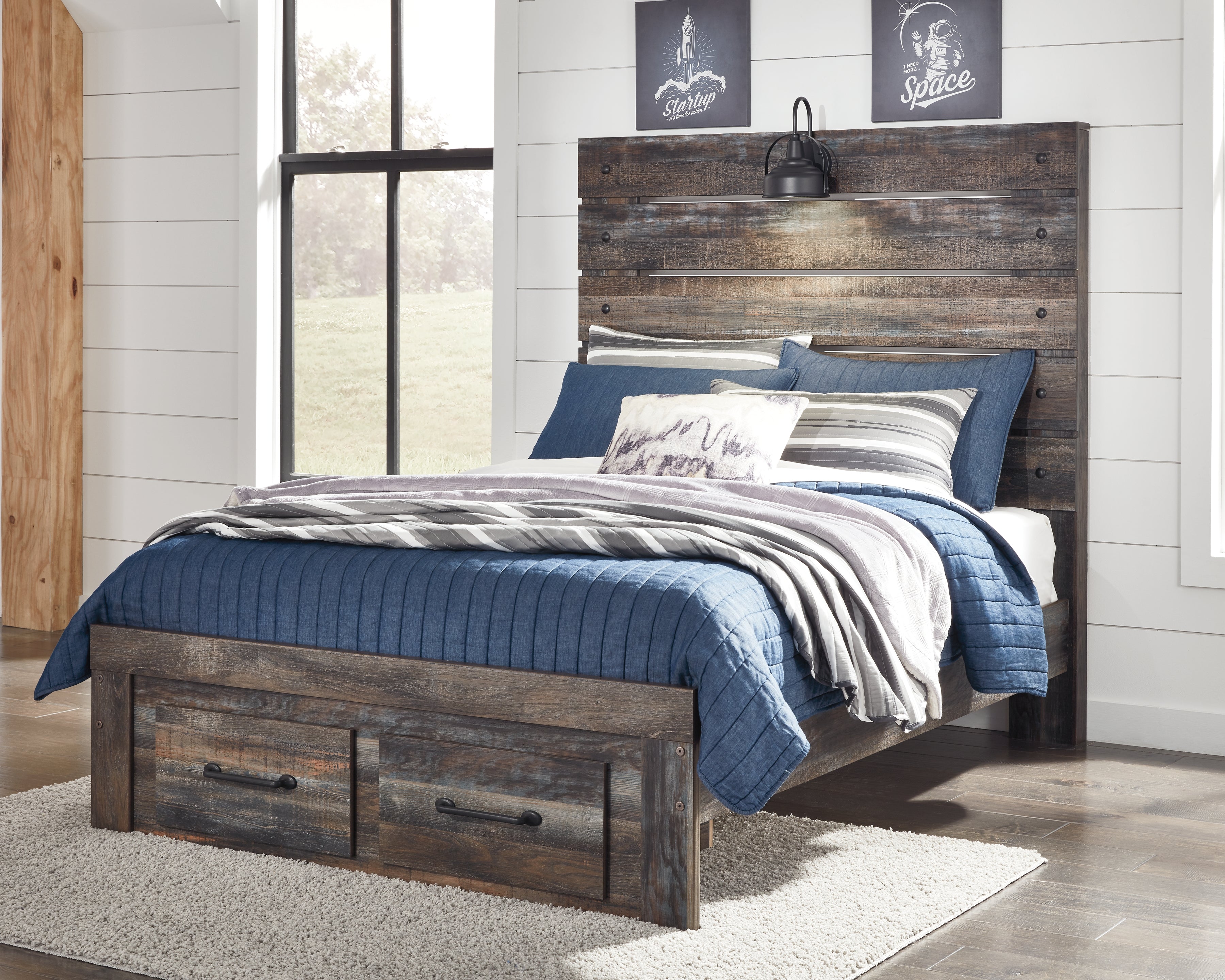 Diamond Furniture - Ashley Furniture - Drystan Bedroom - Full Panel Bed with 2 Storage Drawers / Multi - B211B47