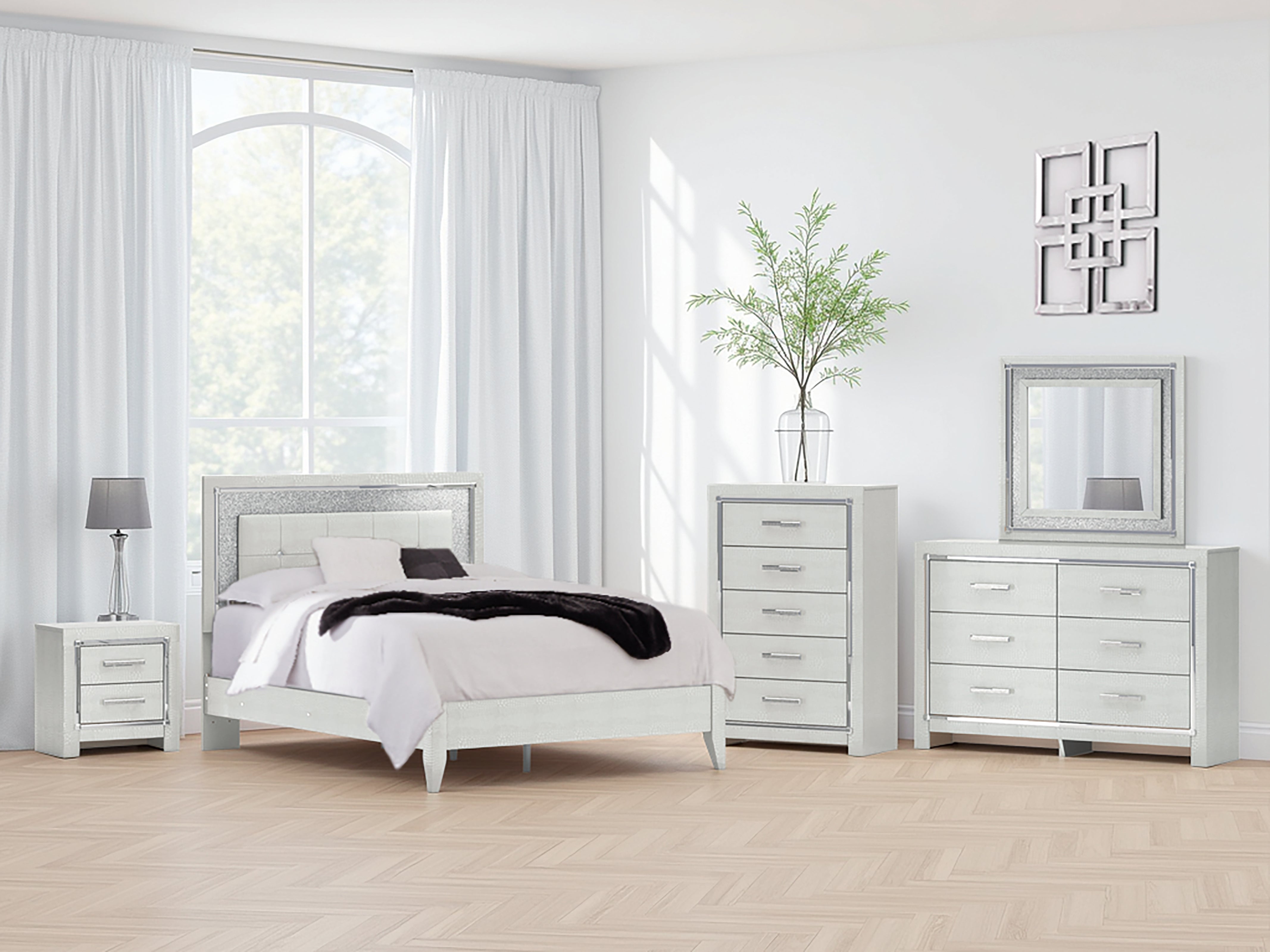Diamond Furniture - Ashley Furniture - Zyniden Bedroom - Queen Upholstered Panel Bed / Silver - B2114B2