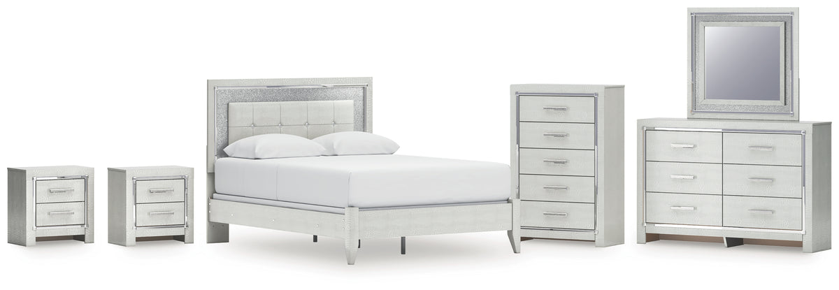Diamond Furniture - Ashley Furniture - Zyniden Queen Upholstered Panel Bed, Dresser, Mirror, Chest and 2 Nightstands - Queen Upholstered Panel Bed, Dresser, Mirror, Chest and 2 Nightstands - B2114B17
