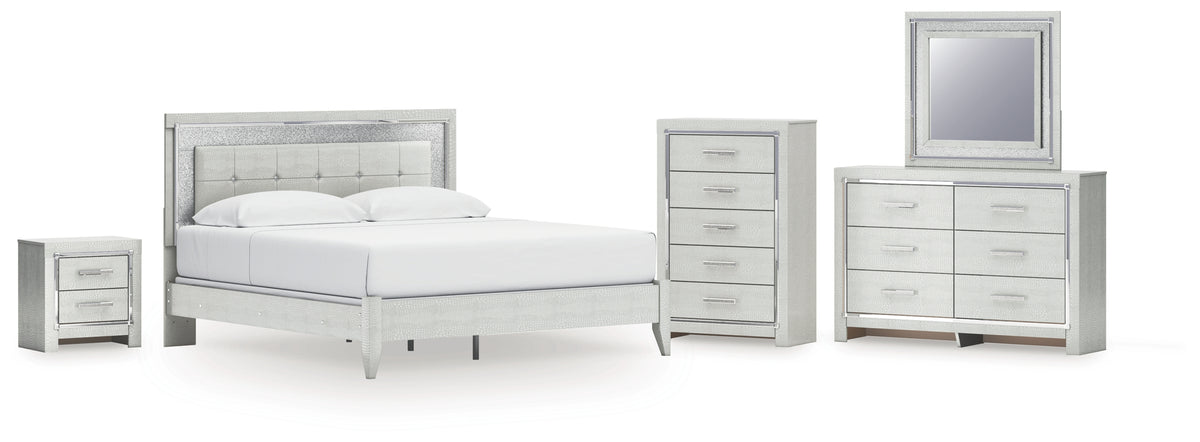 Diamond Furniture - Ashley Furniture - Zyniden King Upholstered Panel Bed, Dresser, Mirror, Chest and Nightstand - King Upholstered Panel Bed, Dresser, Mirror, Chest and Nightstand - B2114B25