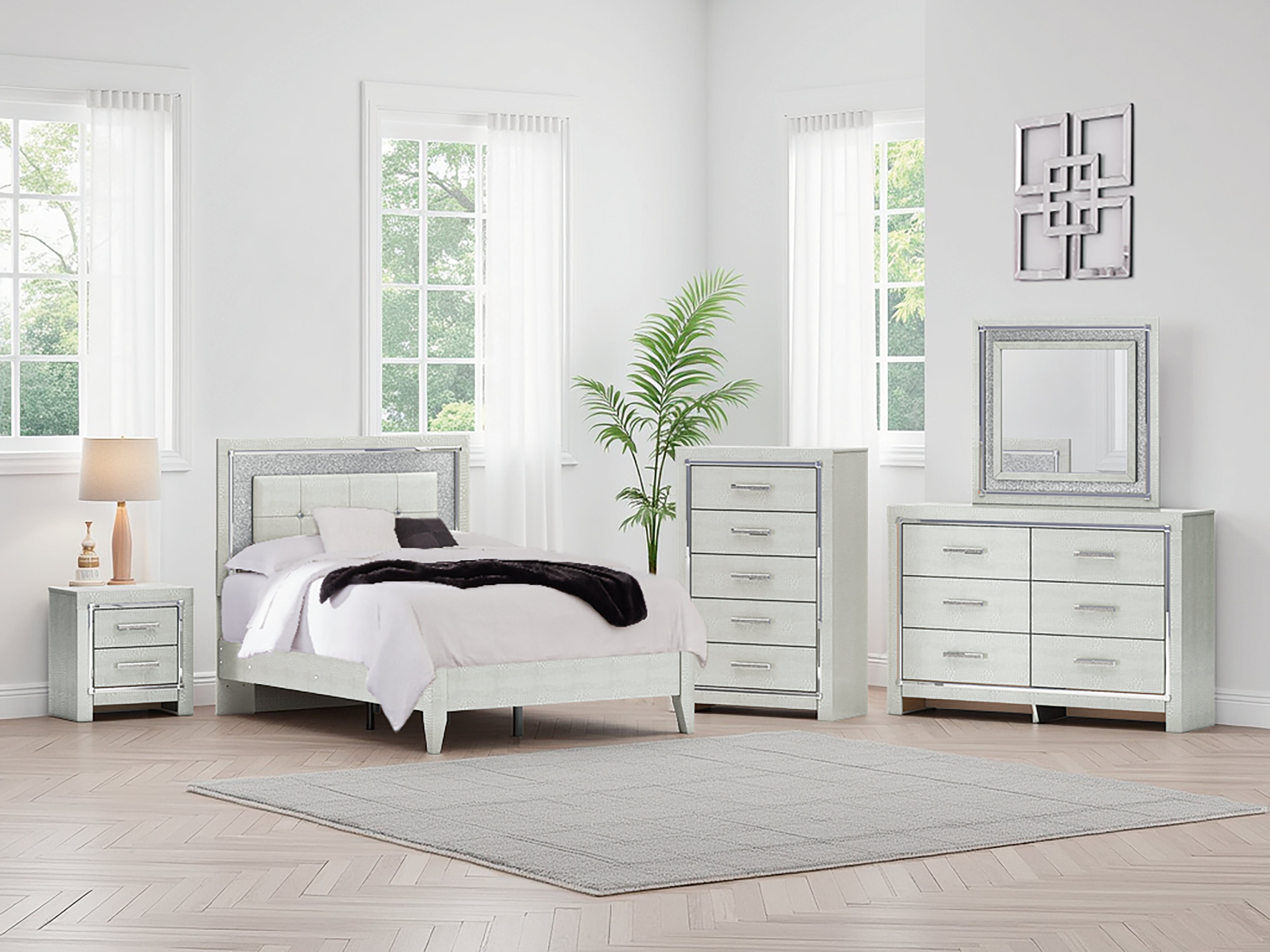 Diamond Furniture - Ashley Furniture - Zyniden Bedroom - Full Upholstered Panel Bed / Silver - B2114B4