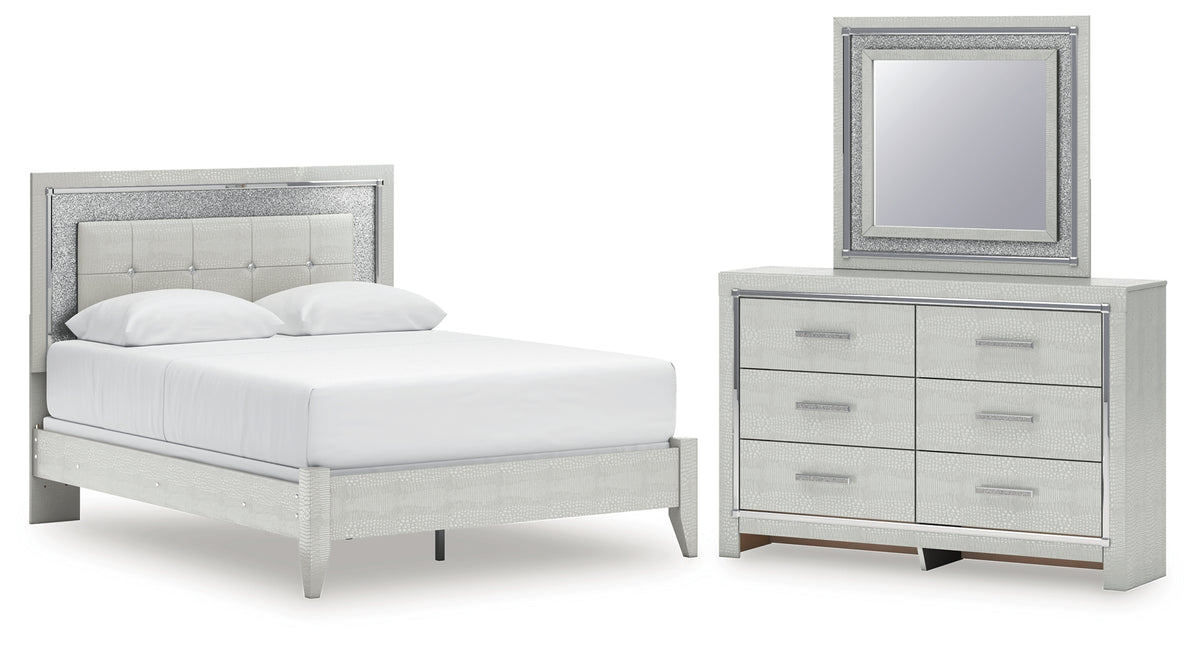 Diamond Furniture - Ashley Furniture - Zyniden Queen Upholstered Panel Bed, Dresser and Mirror - Queen Upholstered Panel Bed, Dresser and Mirror - B2114B5
