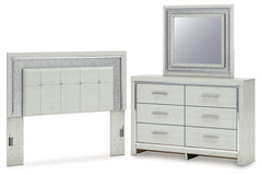 Diamond Furniture - Ashley Furniture - Zyniden Queen Upholstered Panel Headboard, Dresser and Mirror - Queen Upholstered Panel Headboard, Dresser and Mirror / Silver - B2114B9
