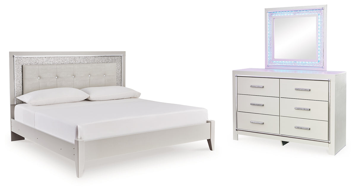 Diamond Furniture - Ashley Furniture - Zyniden King Upholstered Panel Bed, Dresser and Mirror - King Upholstered Panel Bed, Dresser and Mirror - B2114B12