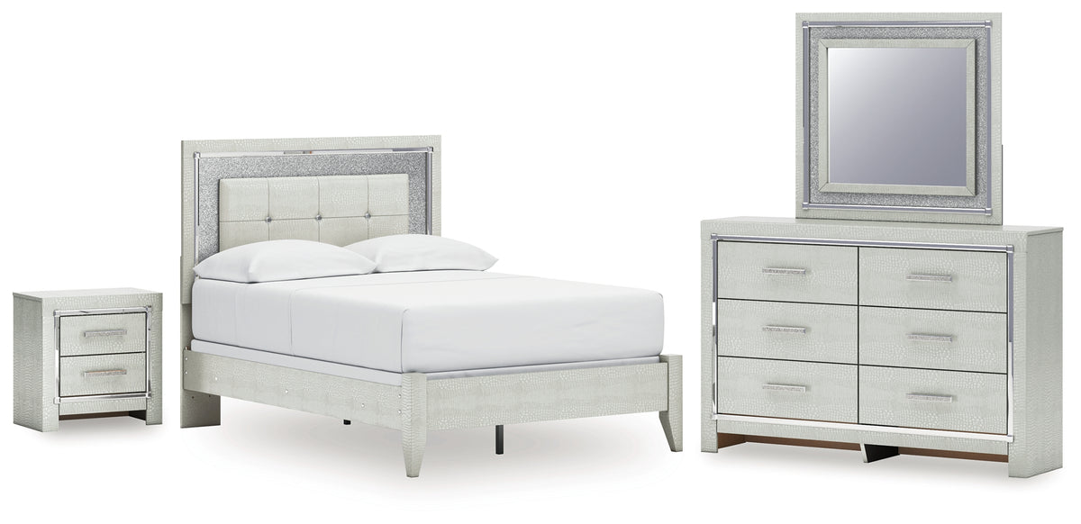 Diamond Furniture - Ashley Furniture - Zyniden Full Panel Bed, Dresser, Mirror and Nightstand - Full Panel Bed, Dresser, Mirror and Nightstand / Silver - B2114B18