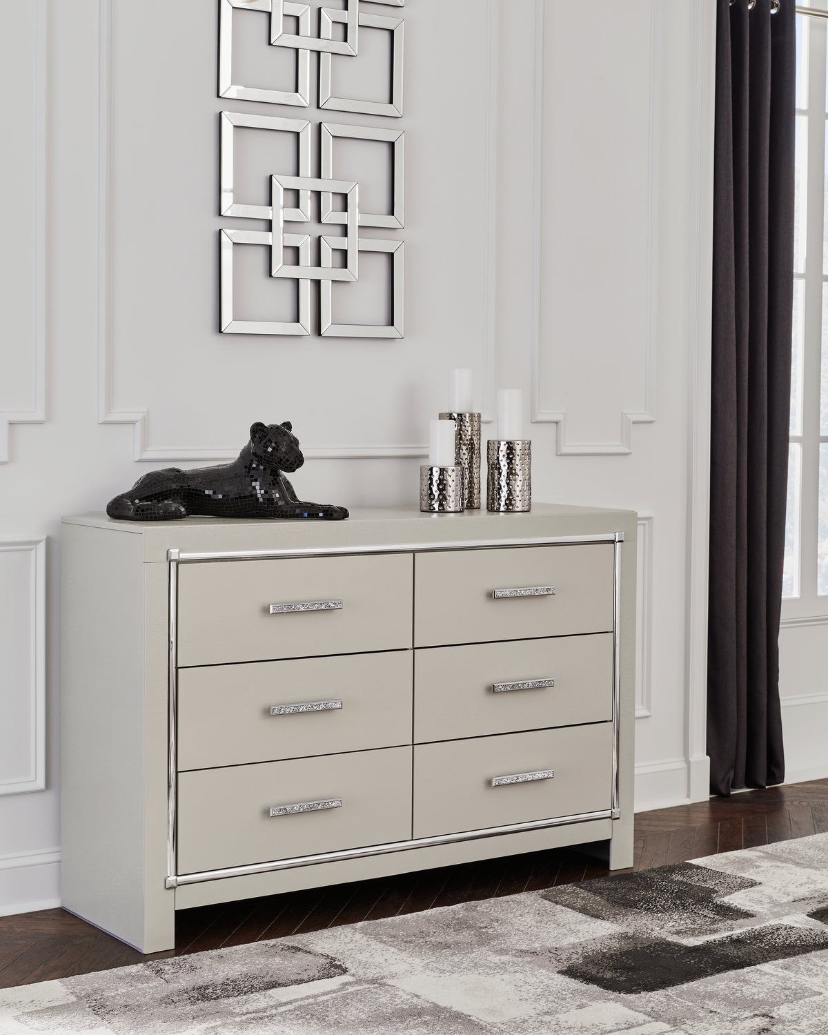 Diamond Furniture - Ashley Furniture - Zyniden Dresser - Six Drawer Dresser / Silver - B2114-31