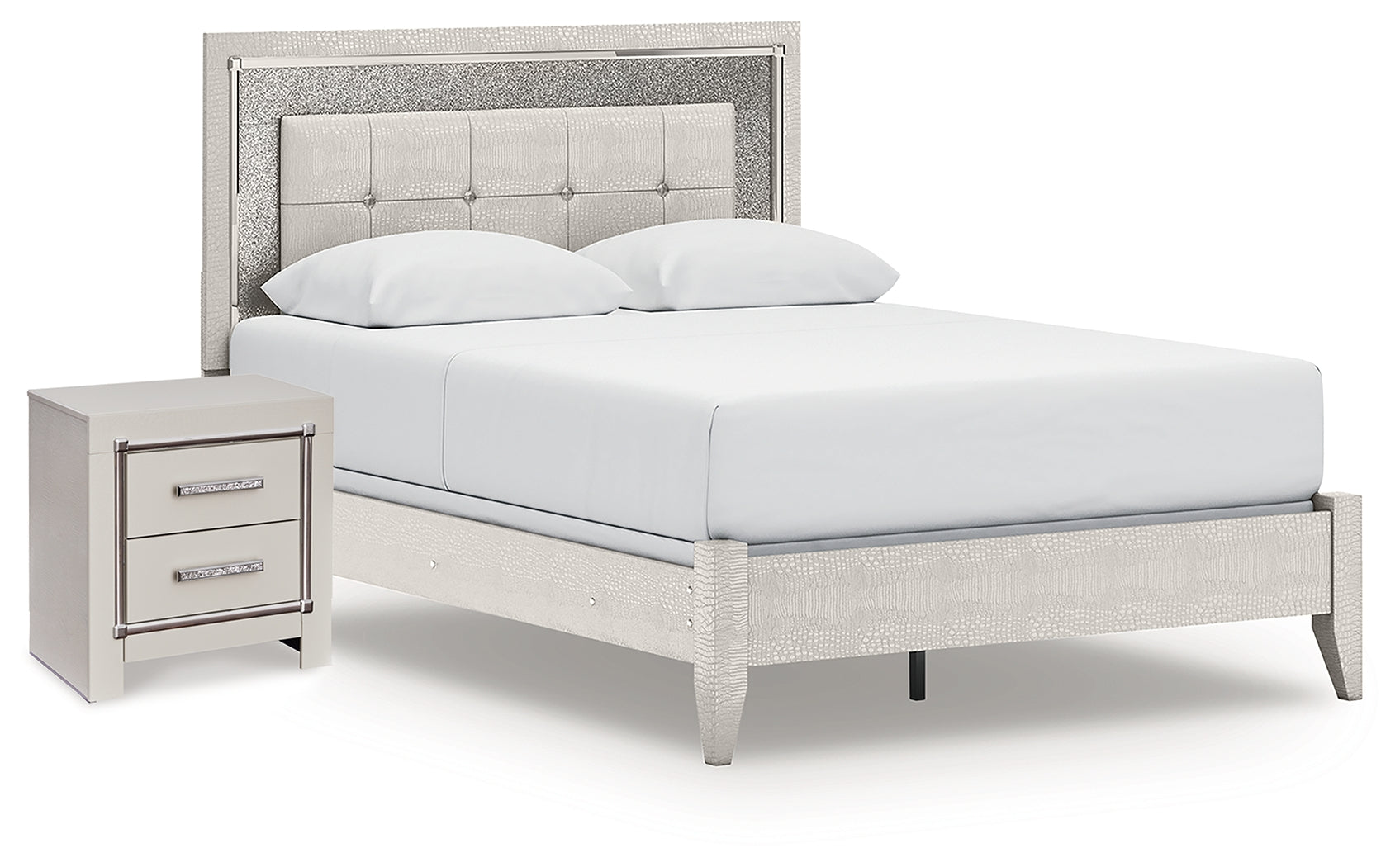 Diamond Furniture - Ashley Furniture - Zyniden Queen Panel Bed and Nightstand - Queen Panel Bed and Nightstand / Silver - B2114B23