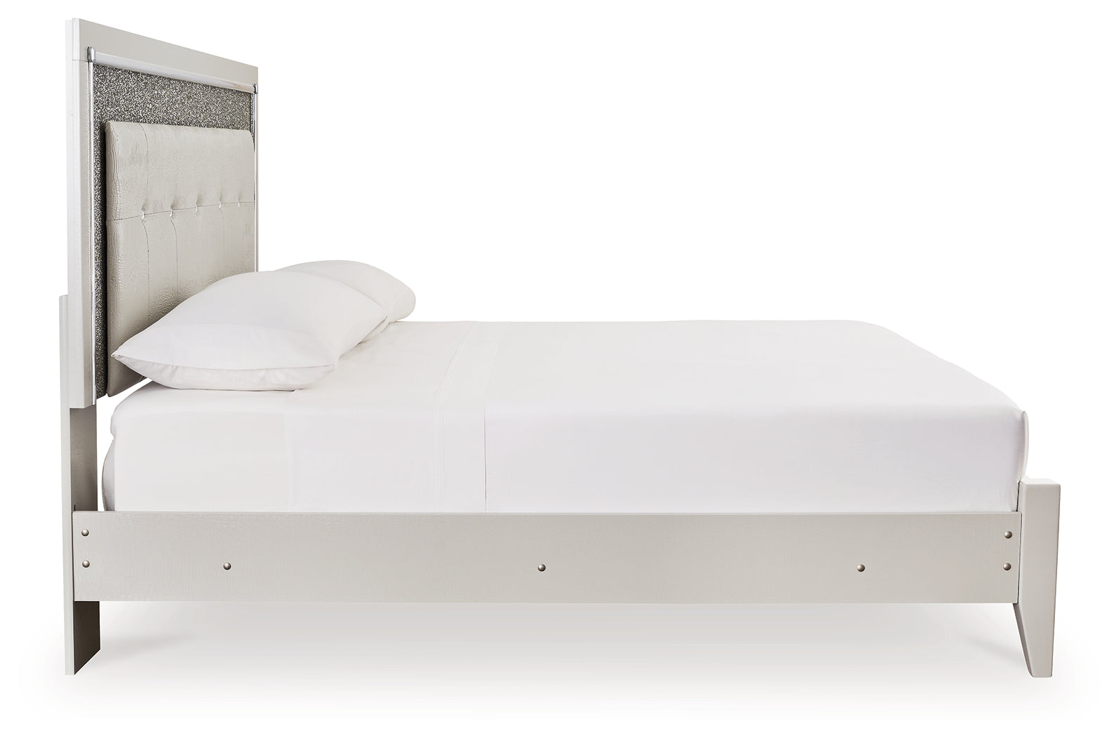 Zyniden King Upholstered Panel Bed, Dresser, Mirror, Chest and Nightstand