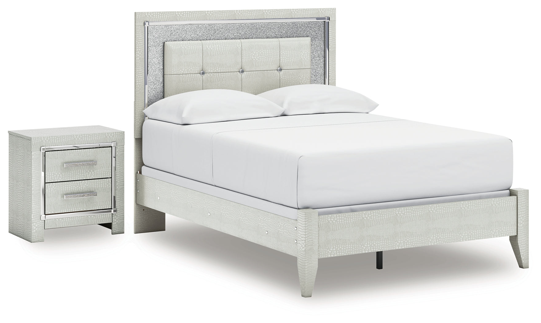 Diamond Furniture - Ashley Furniture - Zyniden Full Upholstered Panel Bed and Nightstand - Full Upholstered Panel Bed and Nightstand / Silver - B2114B22