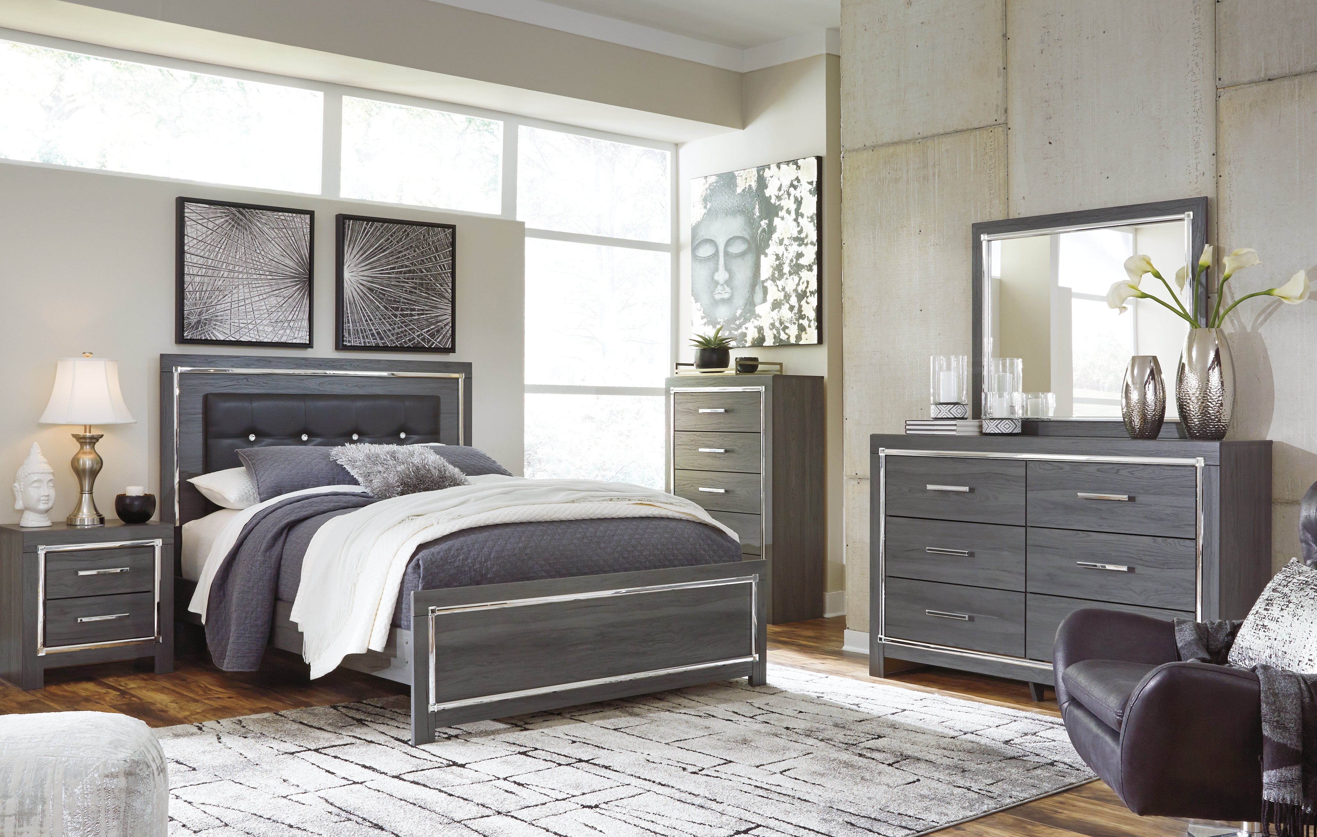 Diamond Furniture - Ashley Furniture - Lodanna Queen Upholstered Panel Bed, Dresser, Mirror and 2 Nightstands - Queen Upholstered Panel Bed, Dresser, Mirror and 2 Nightstands - B214B36